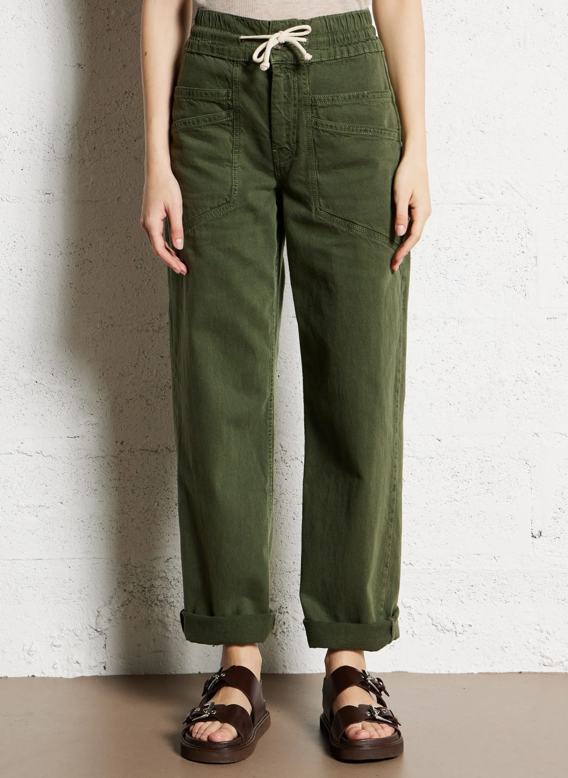 Pantalon droit en coton mélangé Kaki FIMA