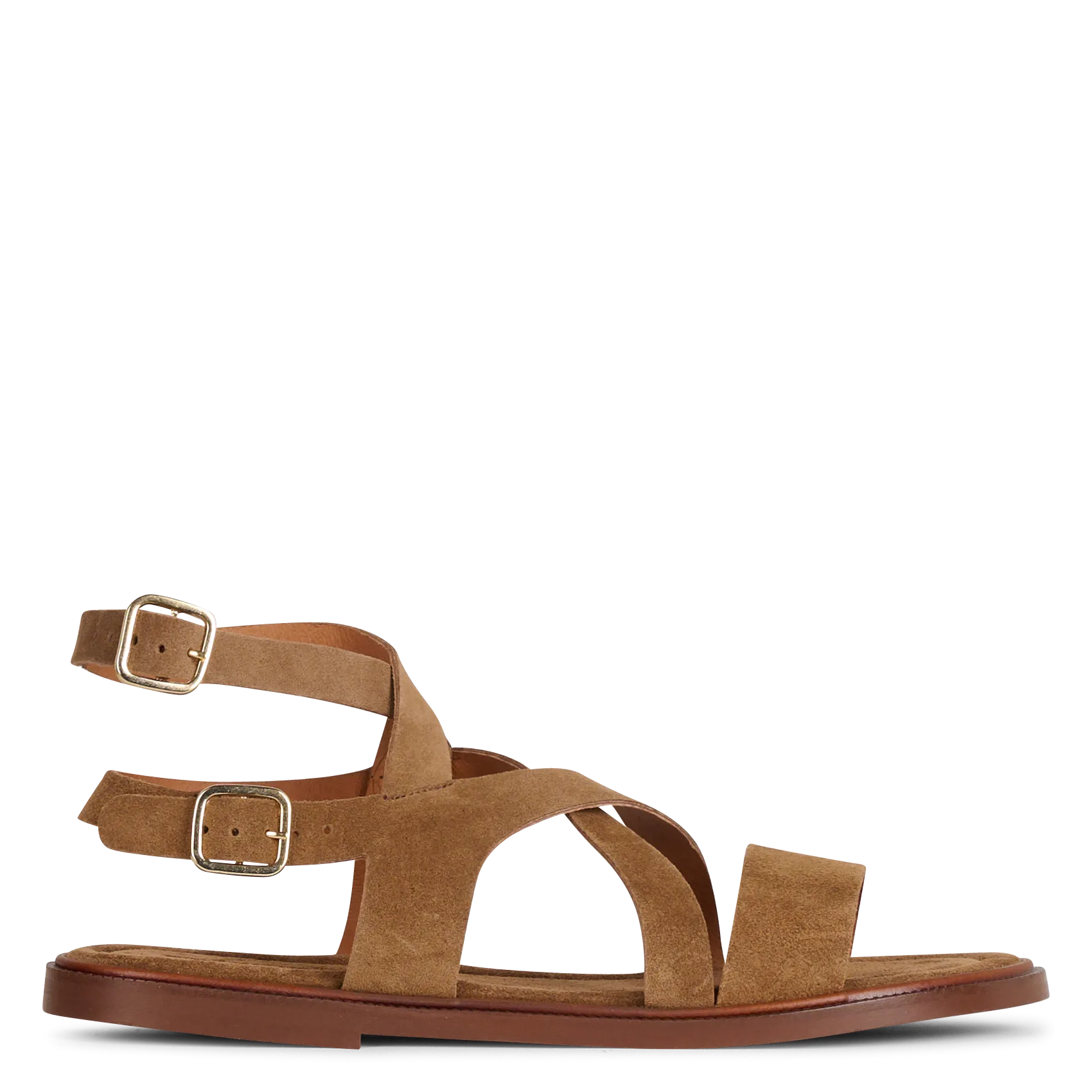 Sandales plates à lanières en cuir Marron GISLA