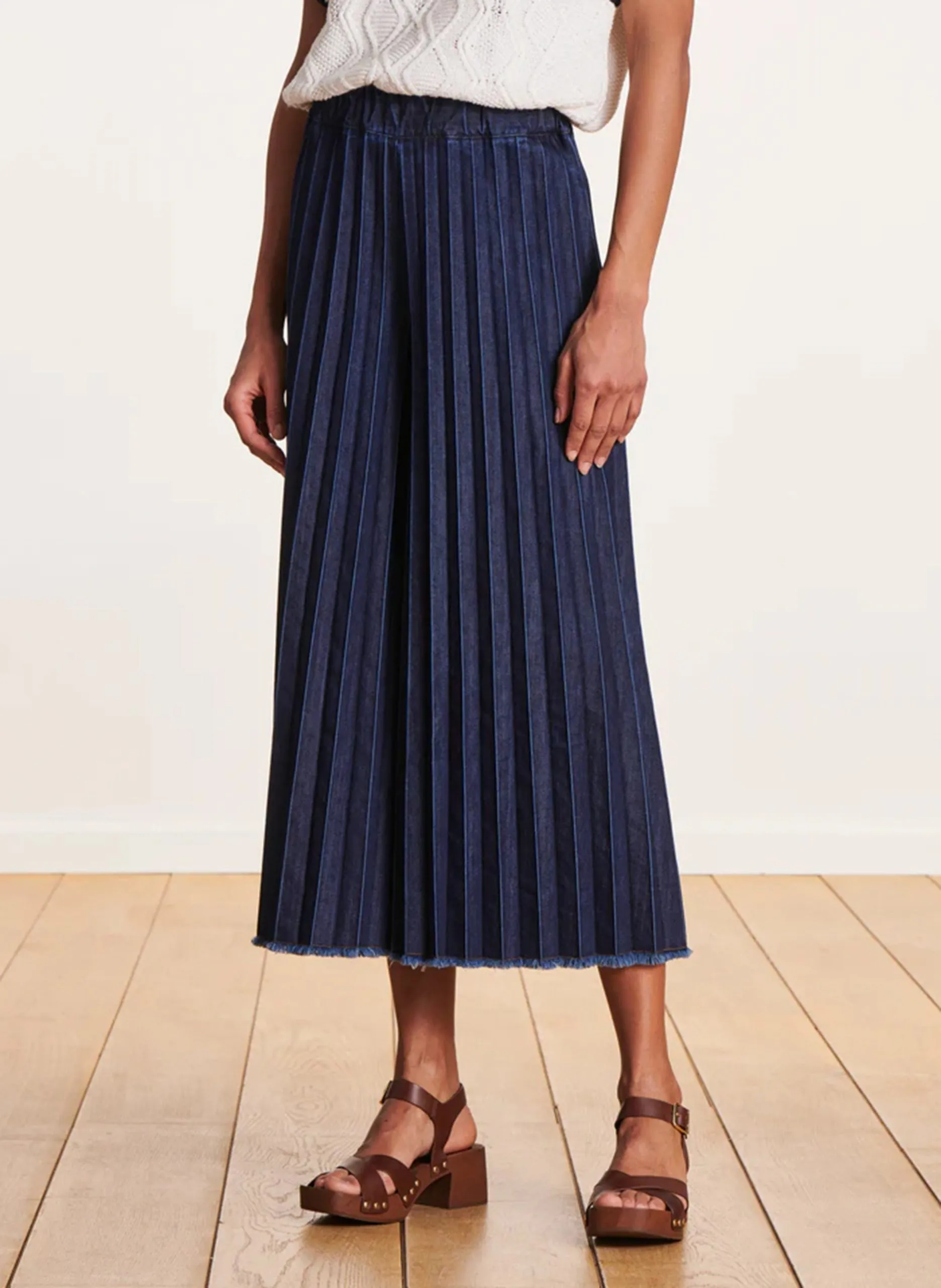 Pantalon large denim Bleu