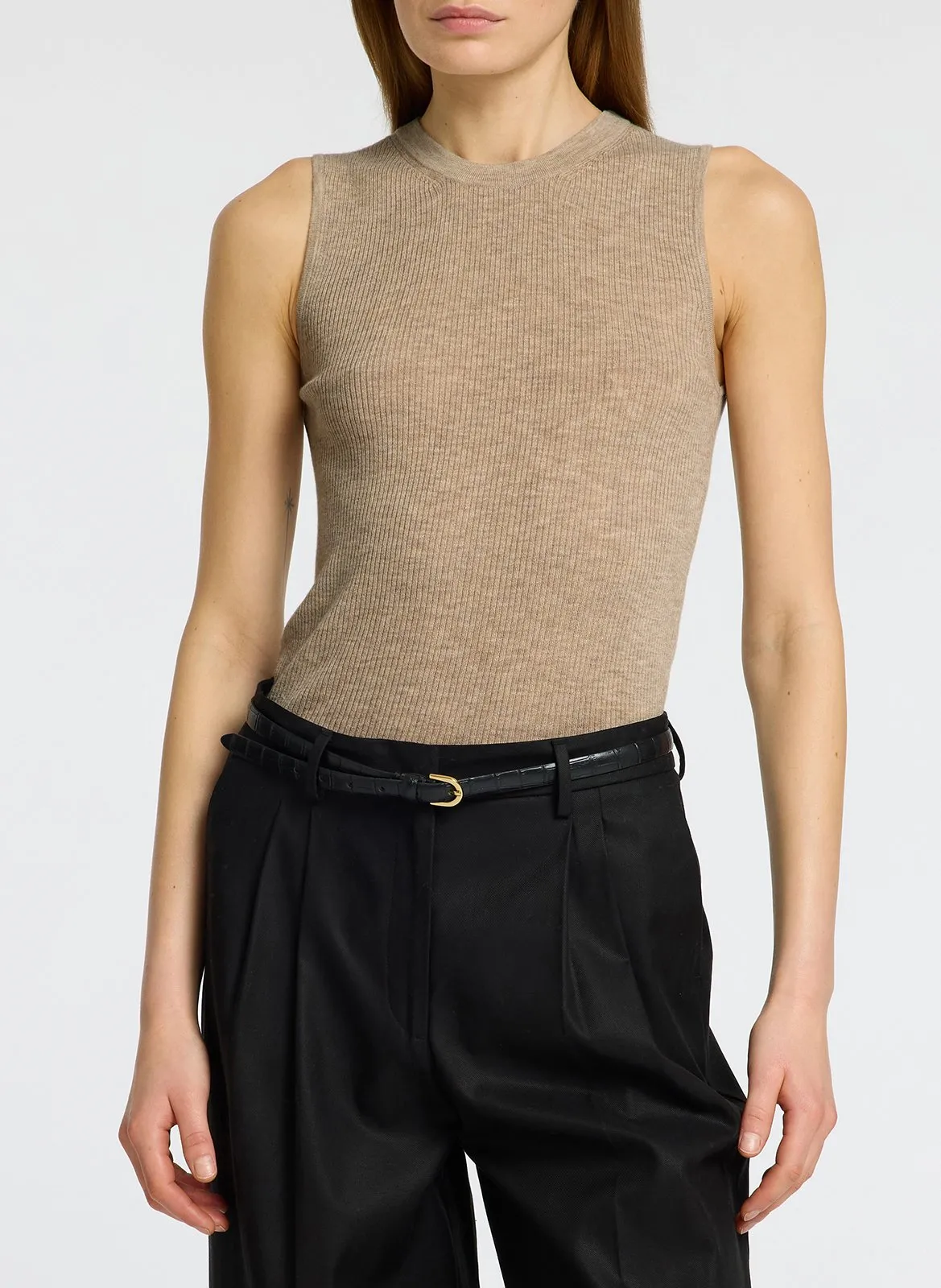 Débardeur ajusté côtelé Beige INGRID