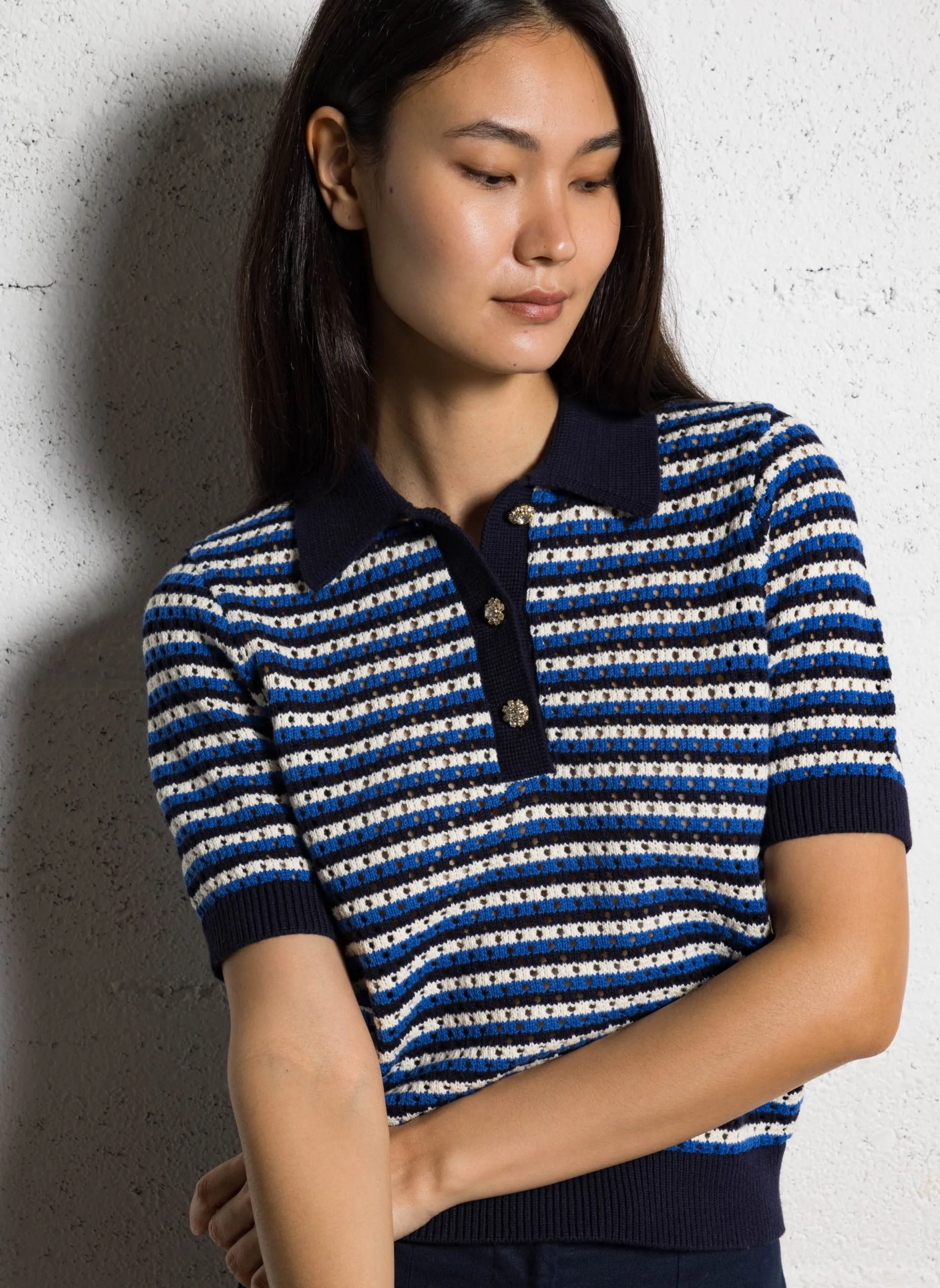 Pull col polo en coton Bleu MILLIE