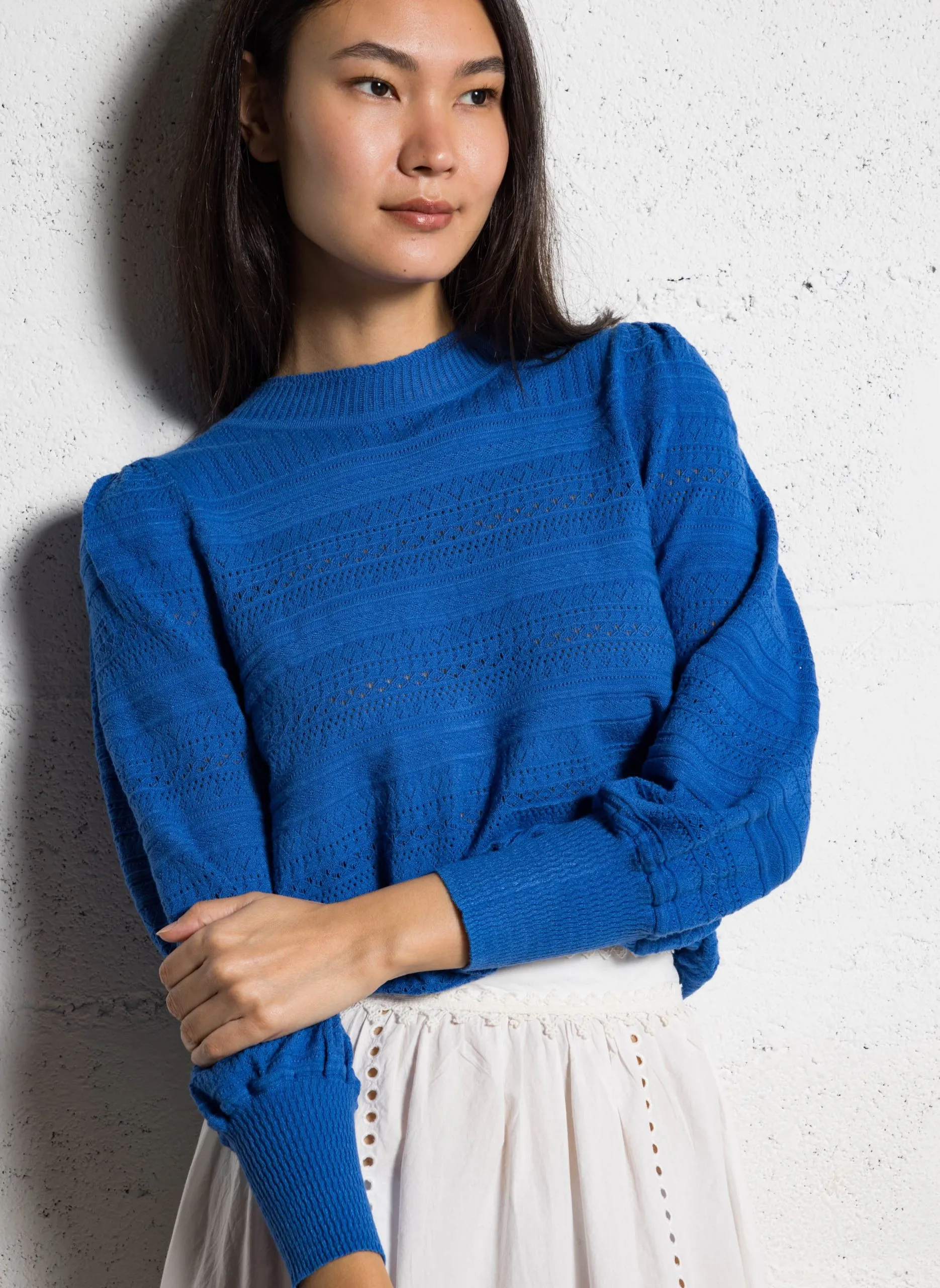 Pull droit en maille ajourée Bleu MILET