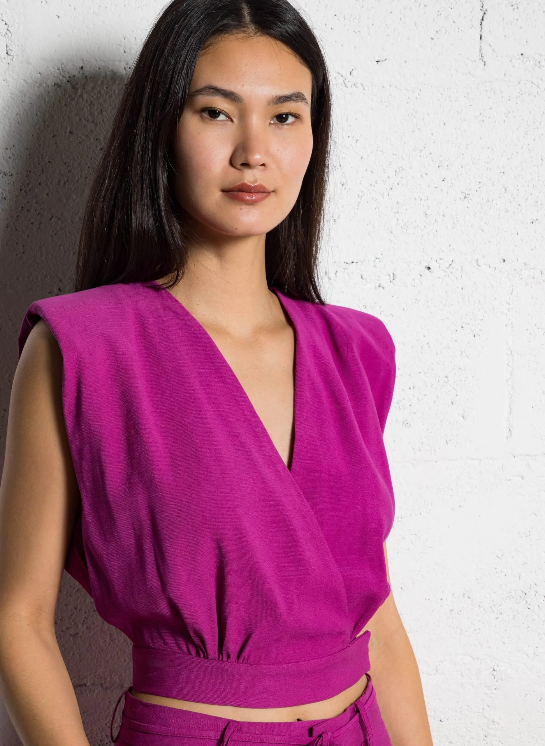 Top oversize col V Rose LAOS