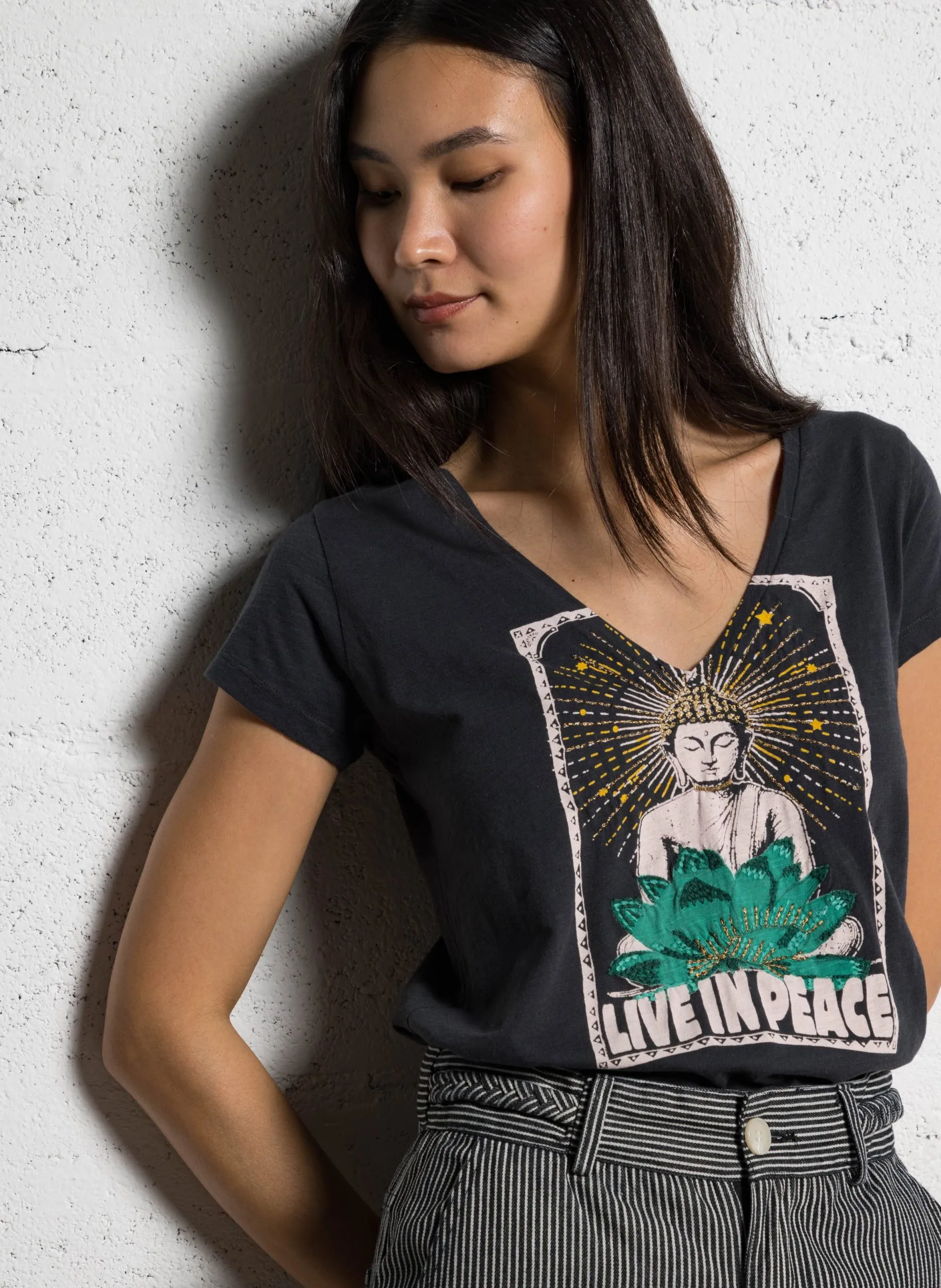 Tee-shirt col V en coton bio Gris TONTON