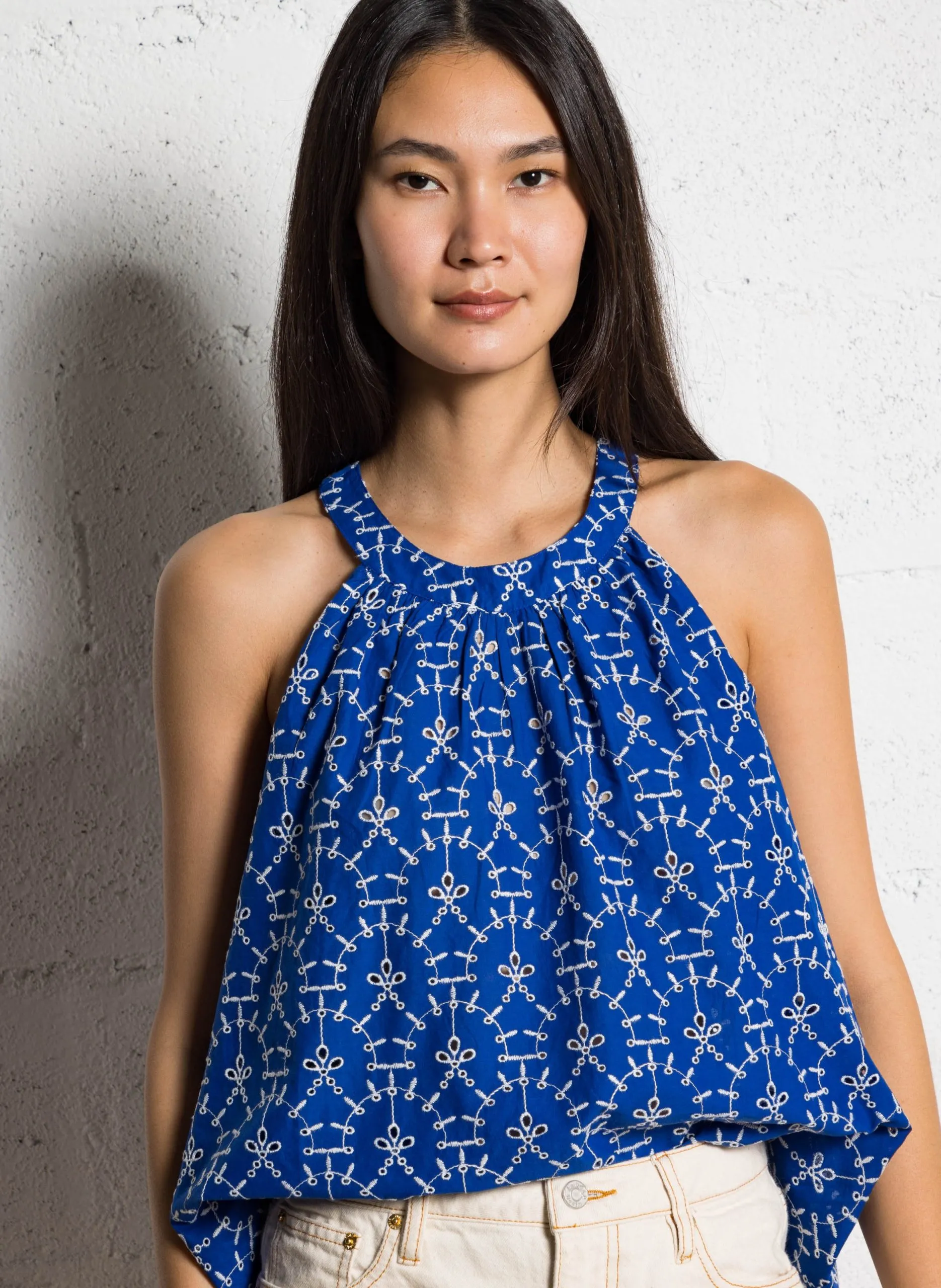 Top oversize en coton brodé Bleu CORTES