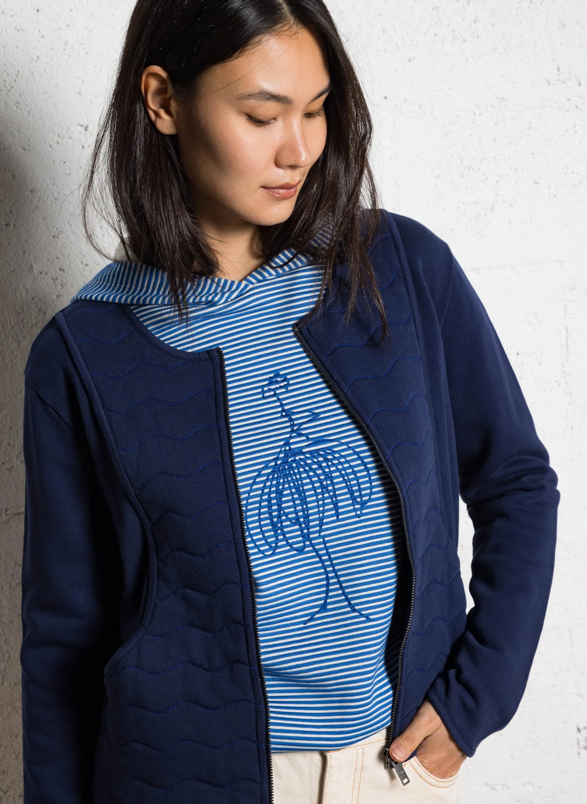 Cardigan droit en coton Bleu MARINO