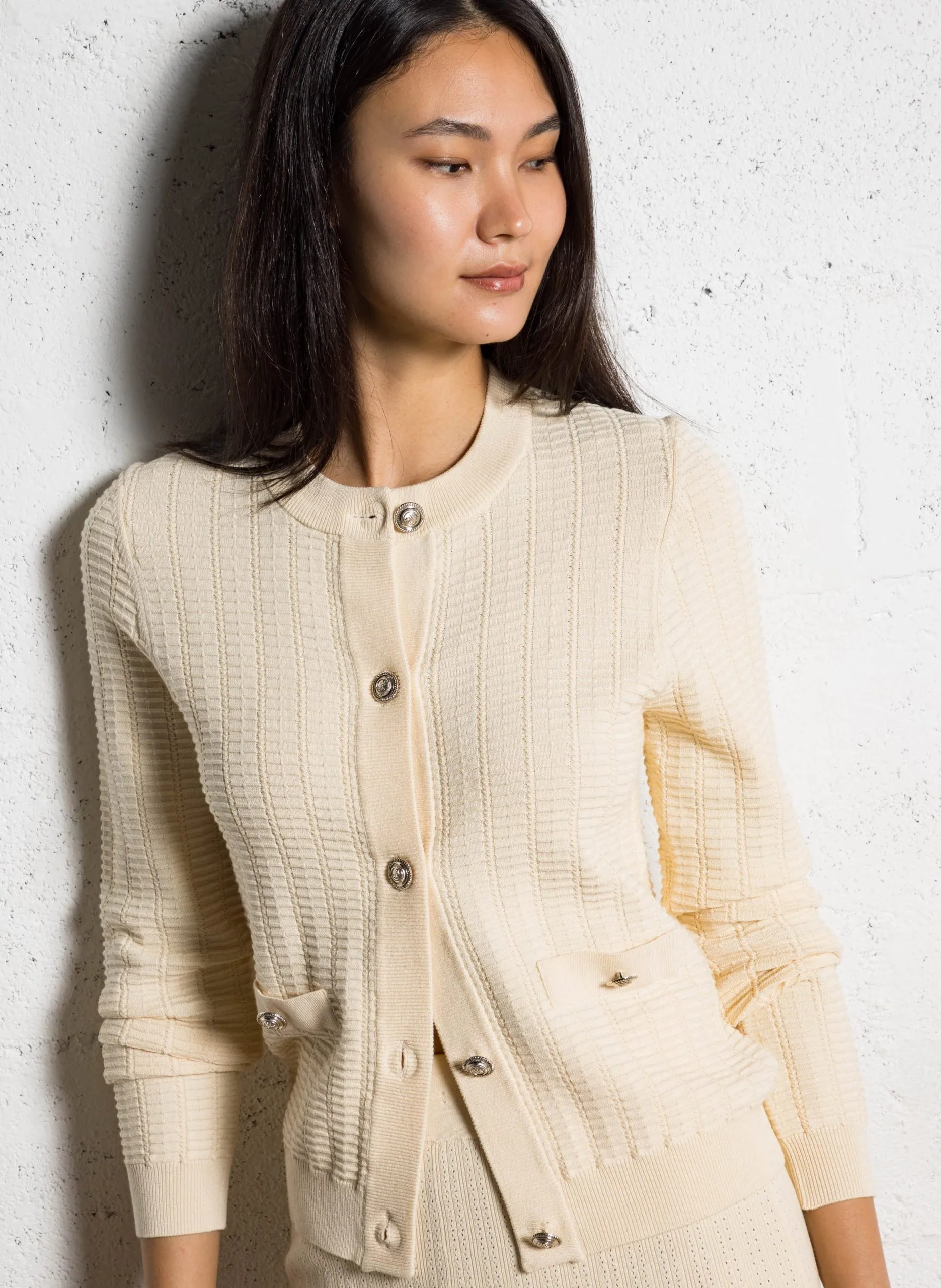 Gilet droit col rond Beige MELBA