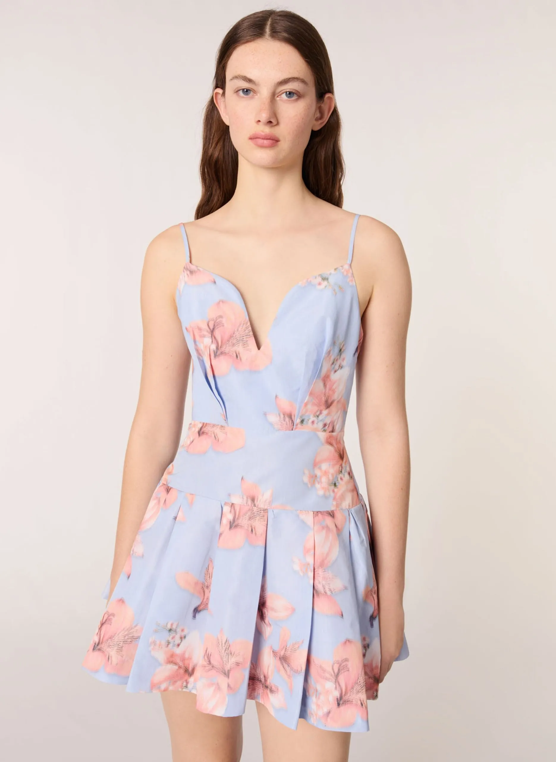 Robe courte fleurie à bretelles Orange