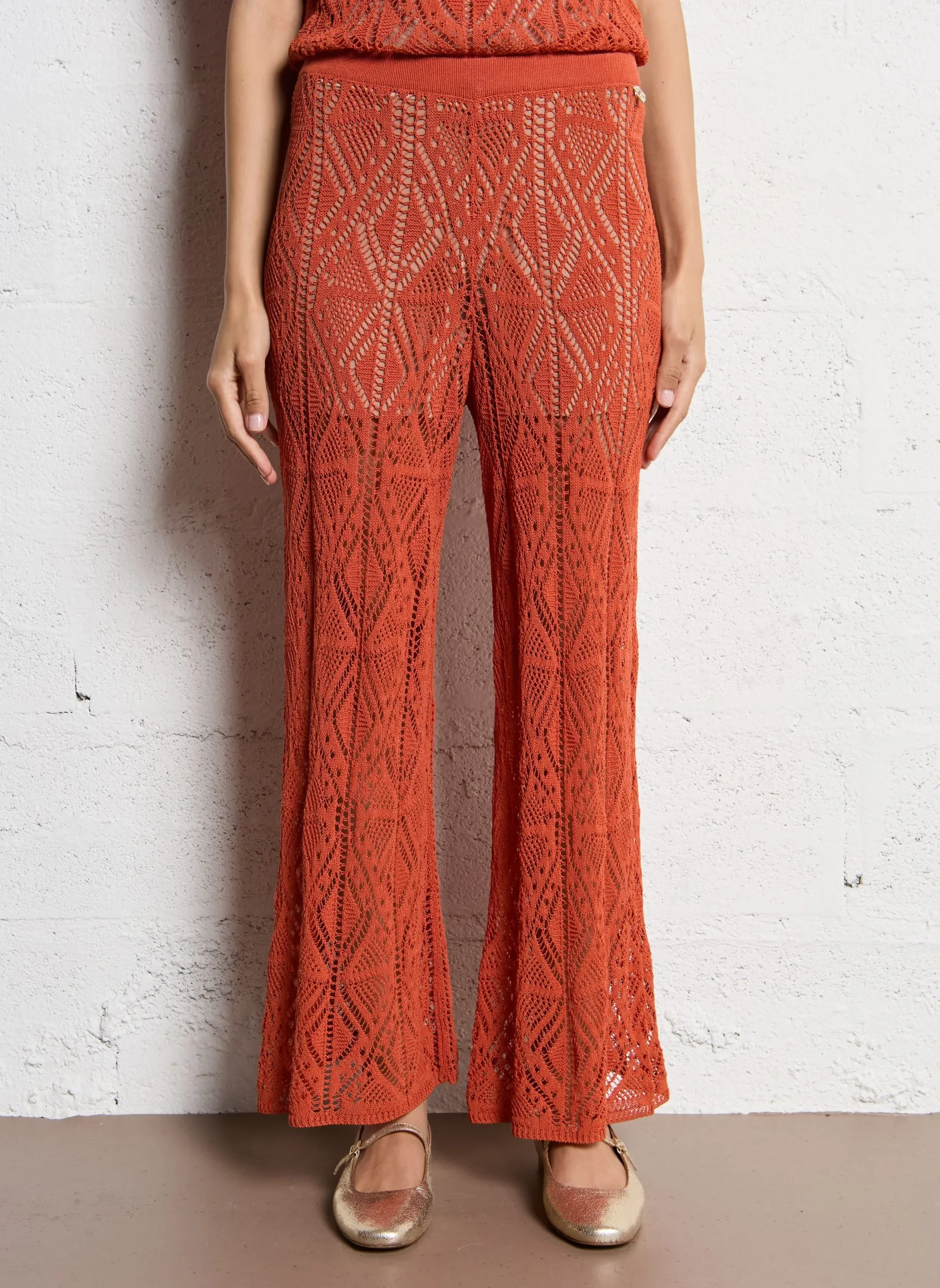 Pantalon évasé en coton mélangé Rouge