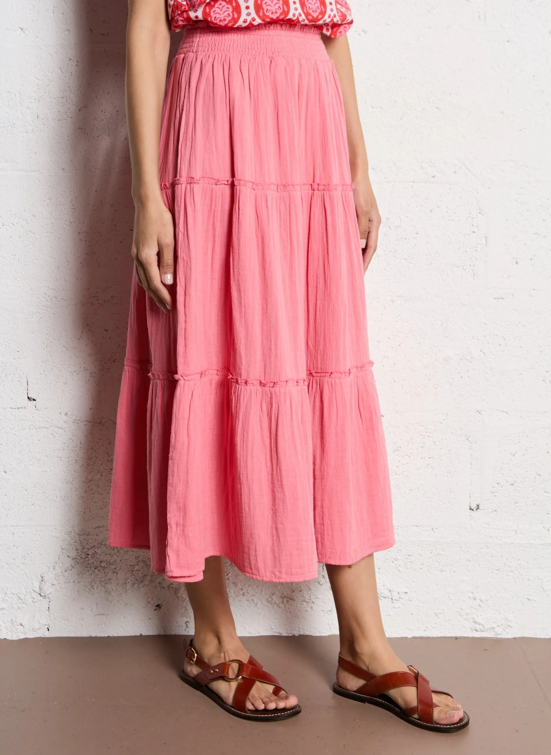 Jupe midi évasée imprimée Rose JOLY