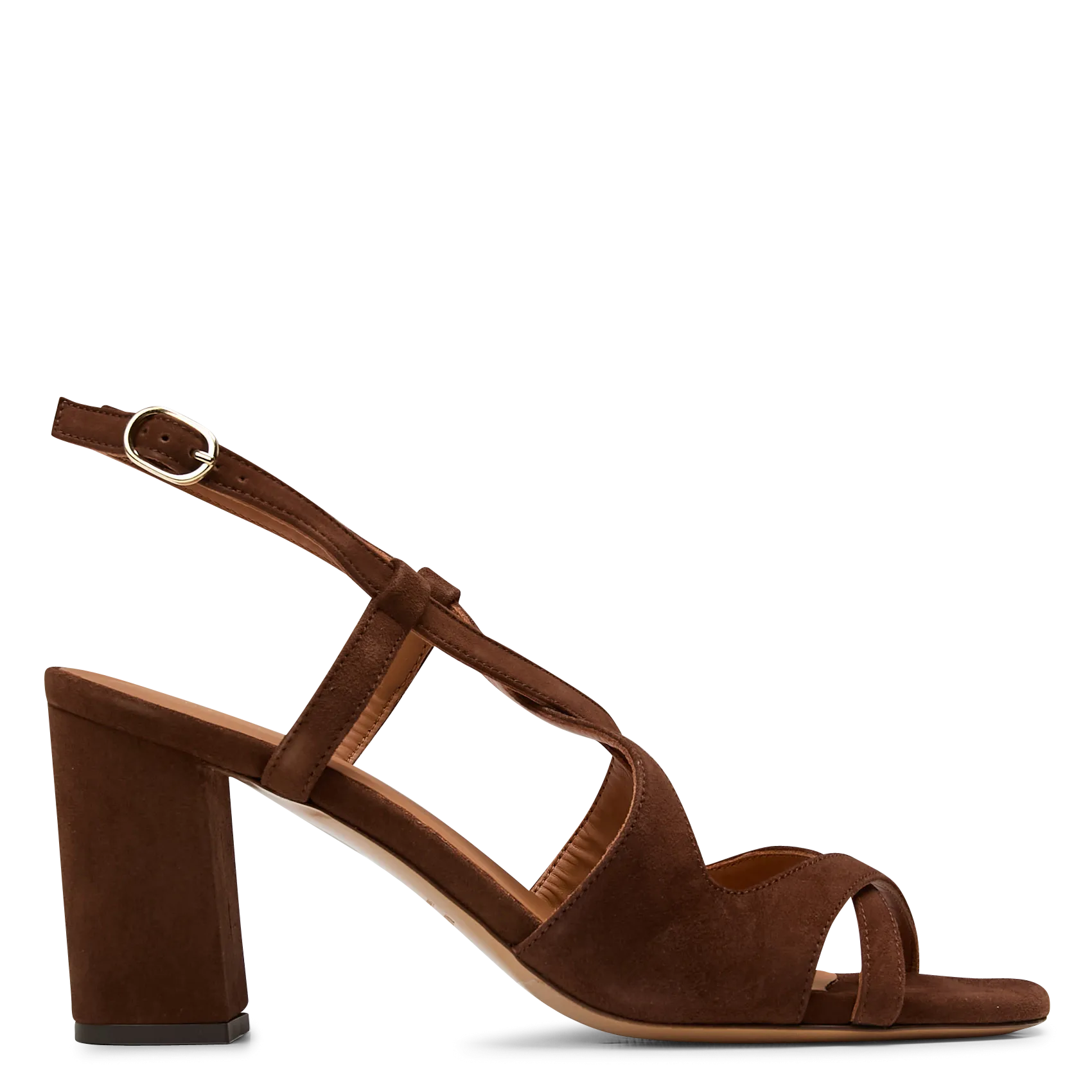 Sandales à talon en cuir velours Marron N°953