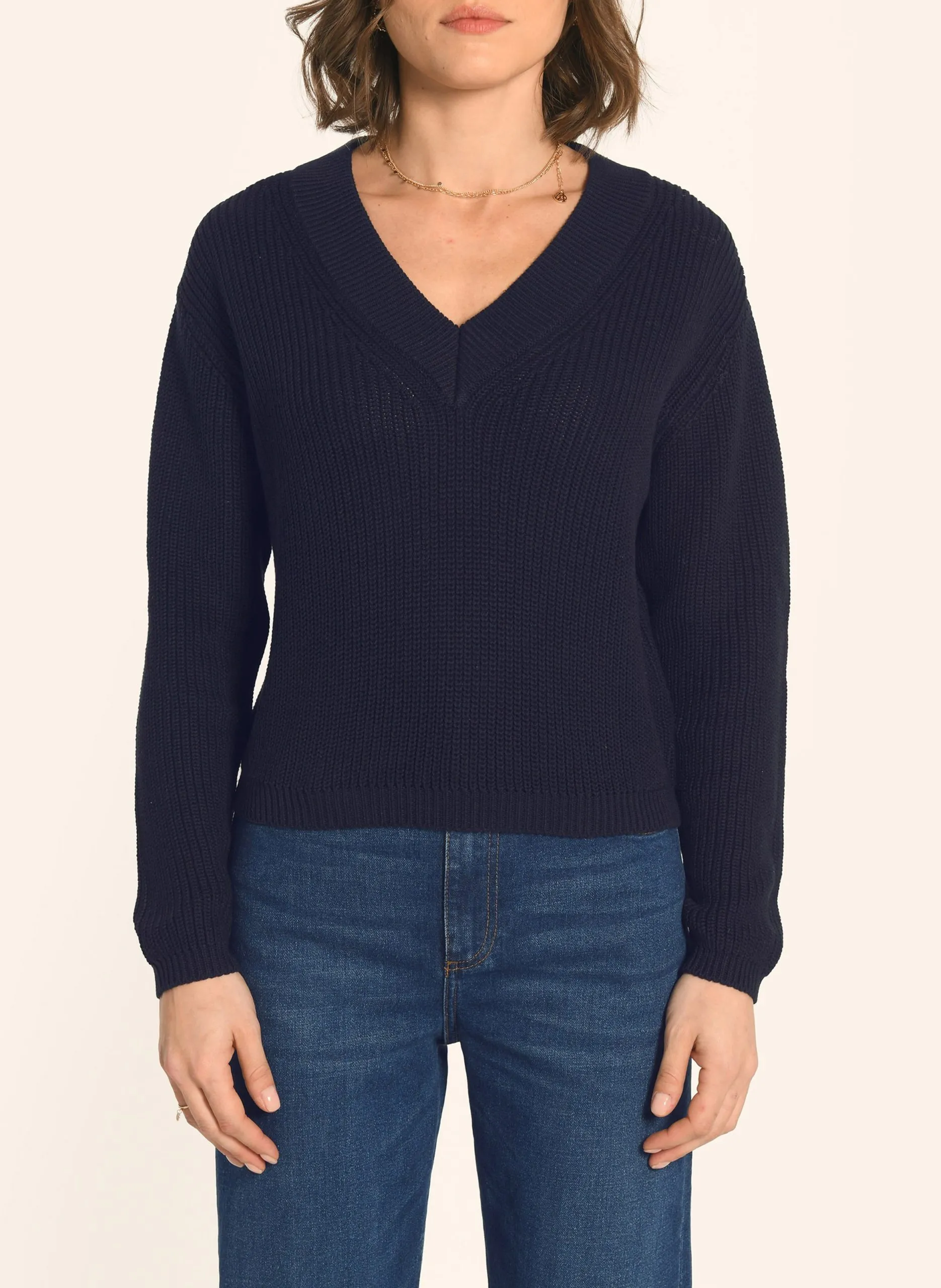 Pull droit à col v Bleu ARVID