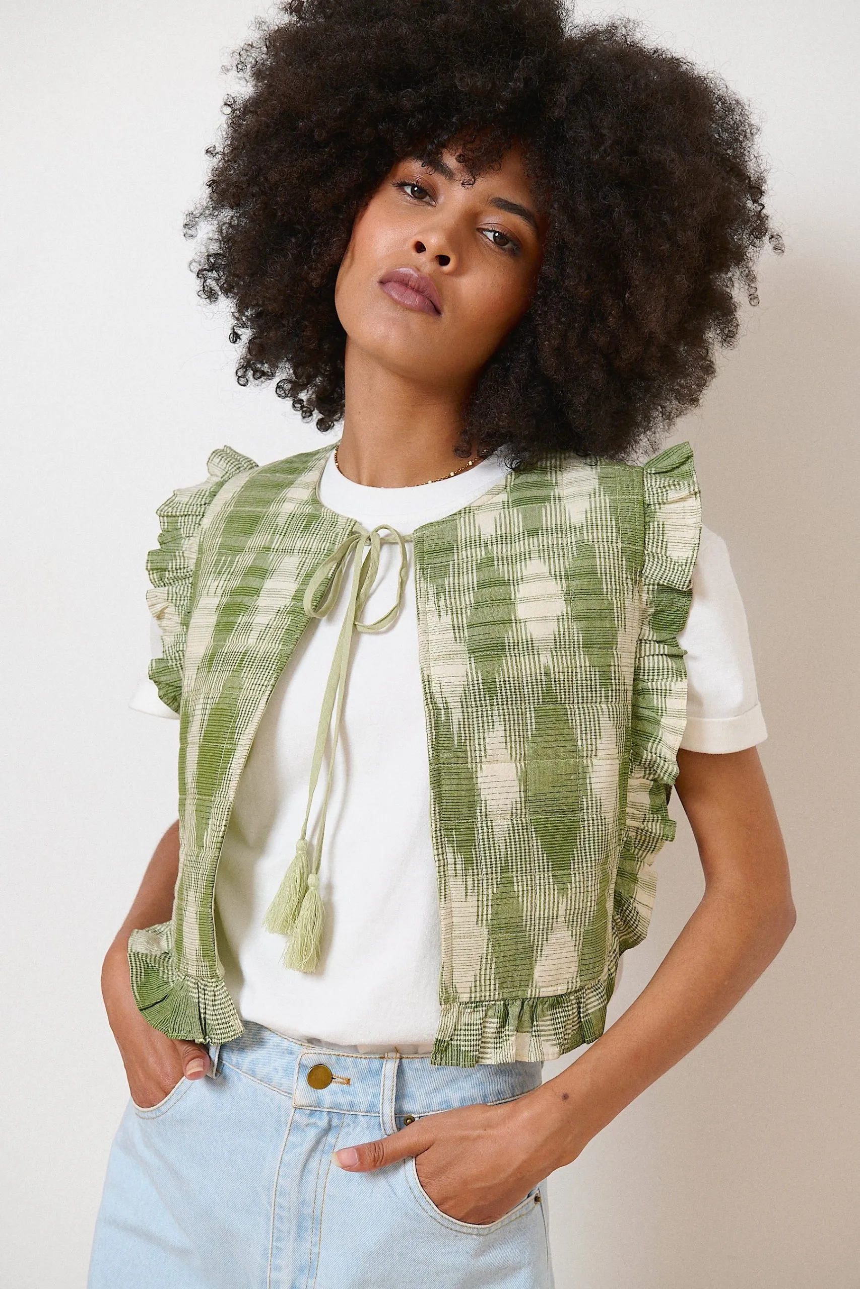 Veste sans manches imprimée Kaki VELMA