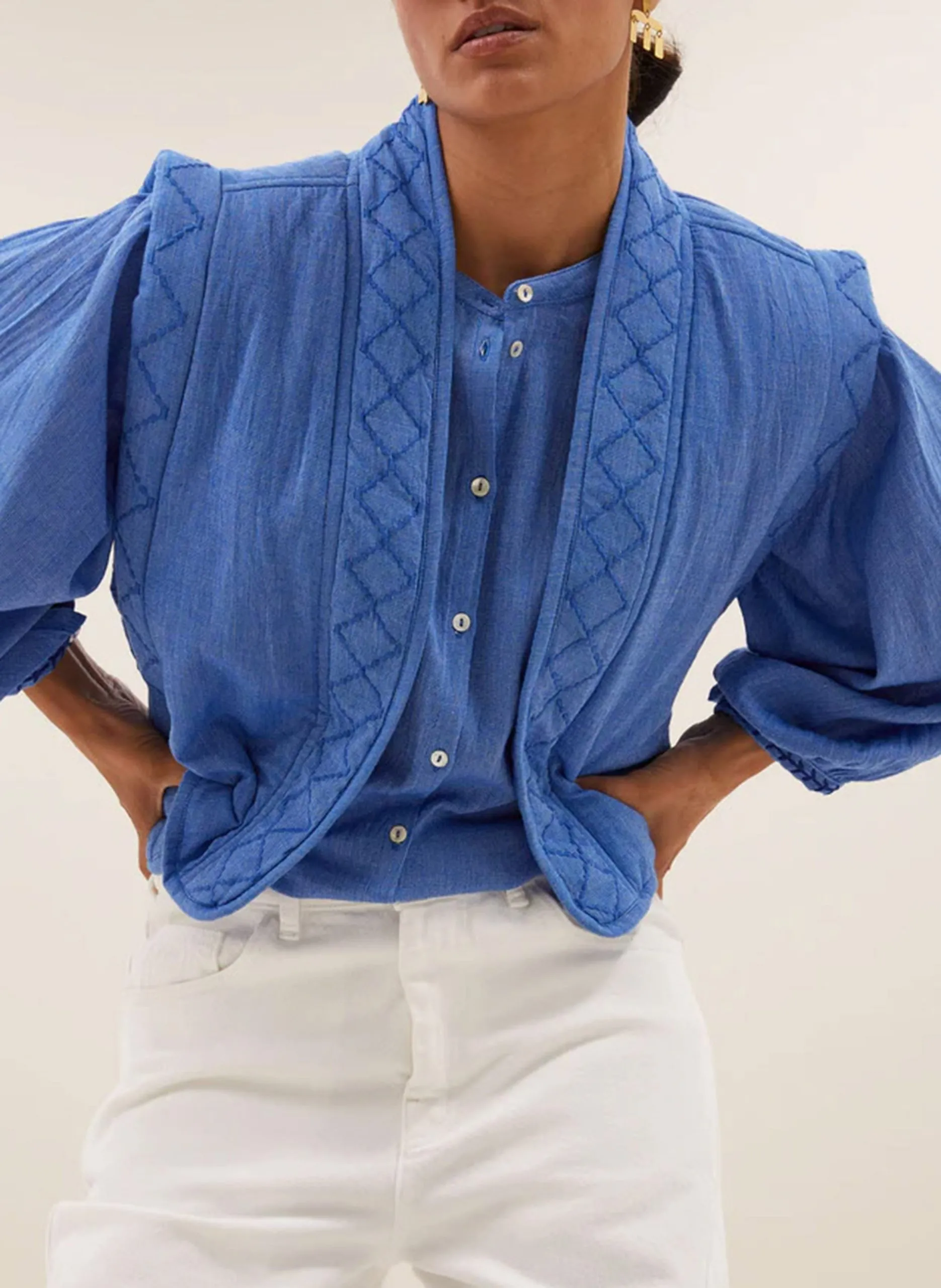 Veste sans manches en coton mélangé Bleu ISLA