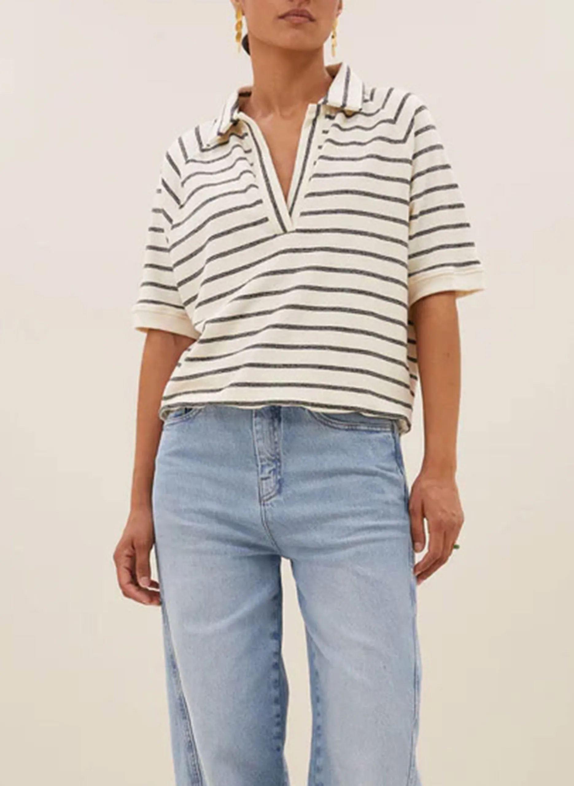 Tee-shirt col rond rayé en coton organique Noir DIEDE