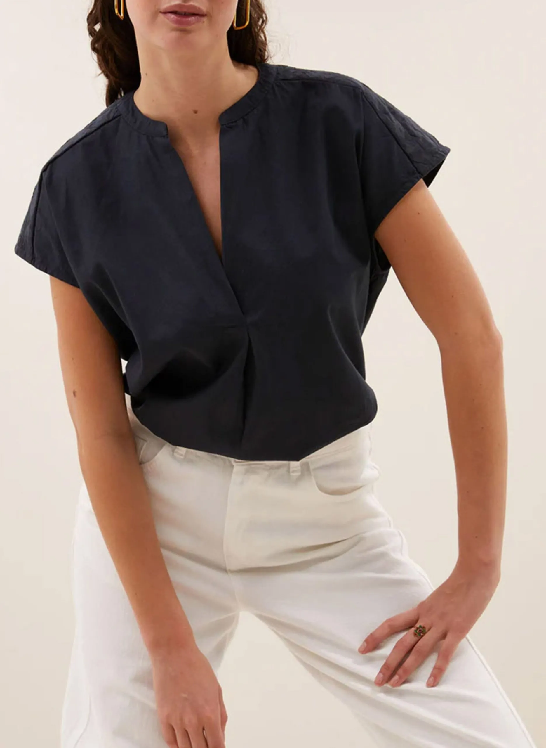 Blouse ample manches courtes Bleu AMIE