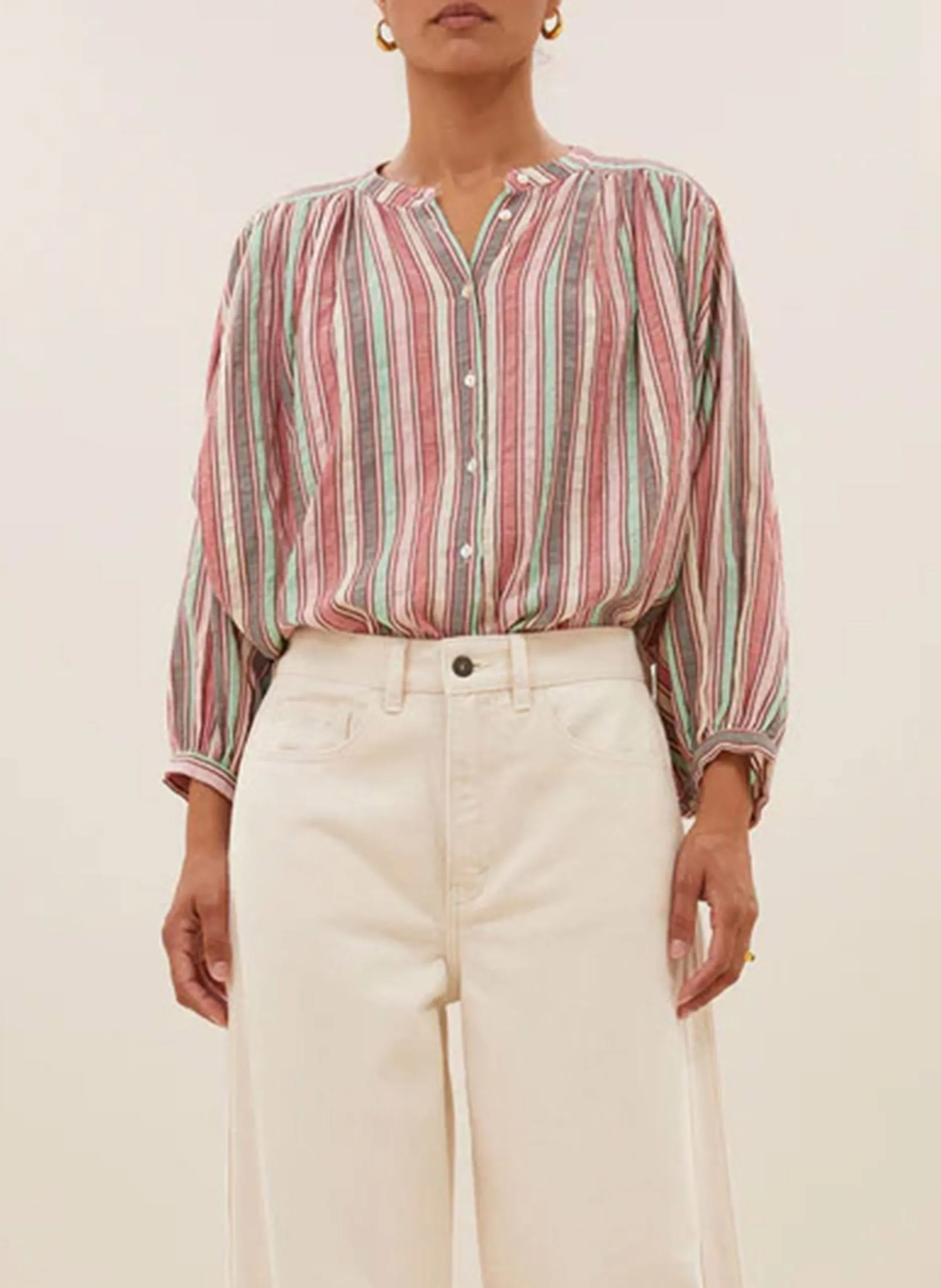 Blouse droite rayée en coton Multicolore BECKY