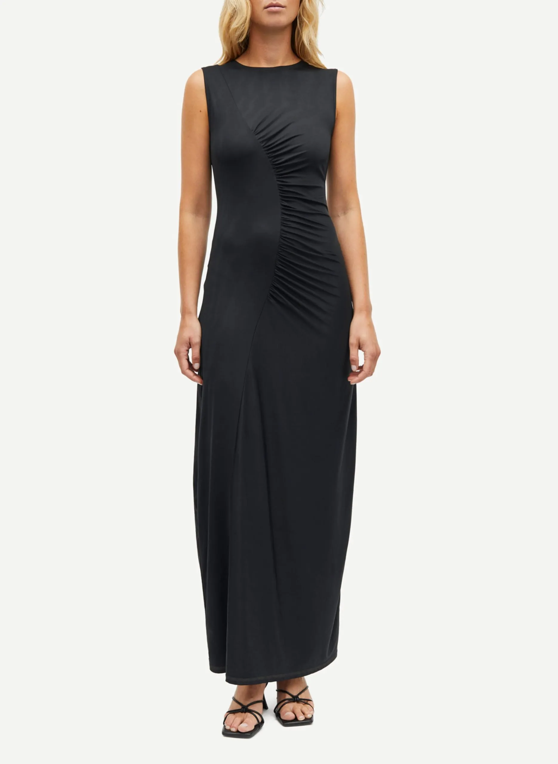 Robe longue col rond satiné Noir SAANDREAS