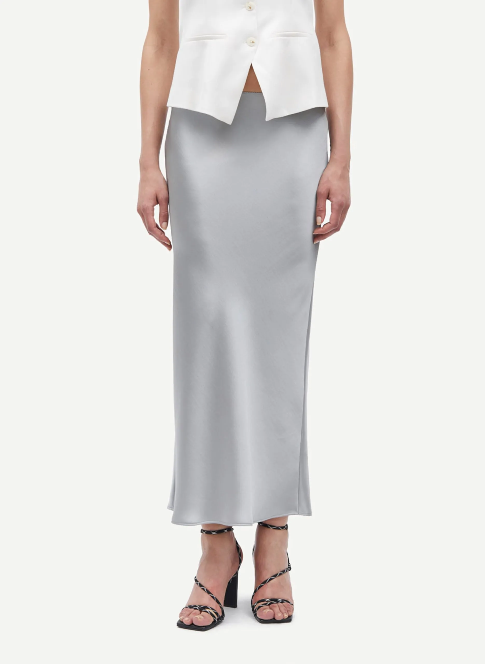 Jupe longue en satin Gris SAAGNETA