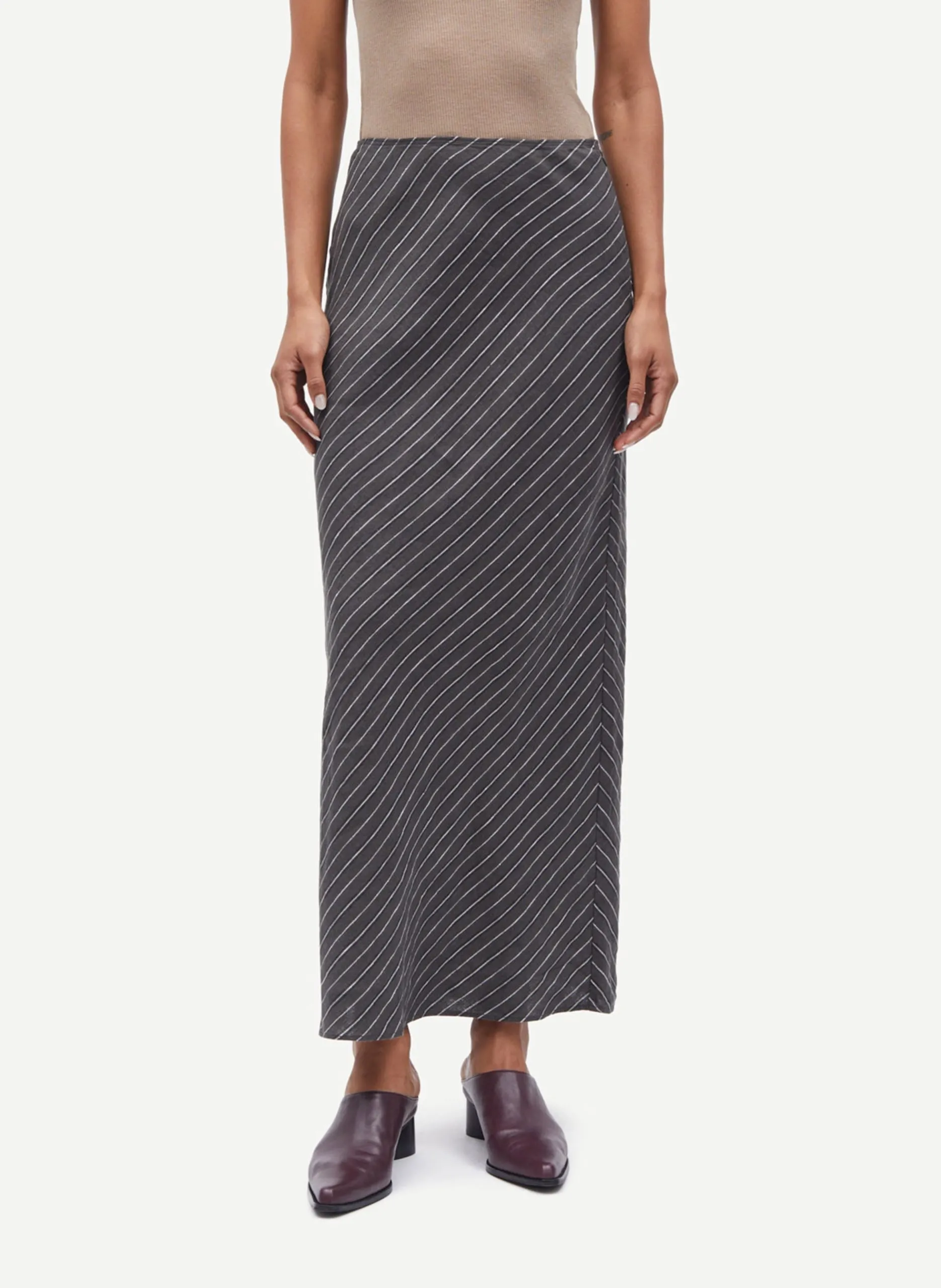 Jupe longue rayée en lin Kaki SAAGNETA