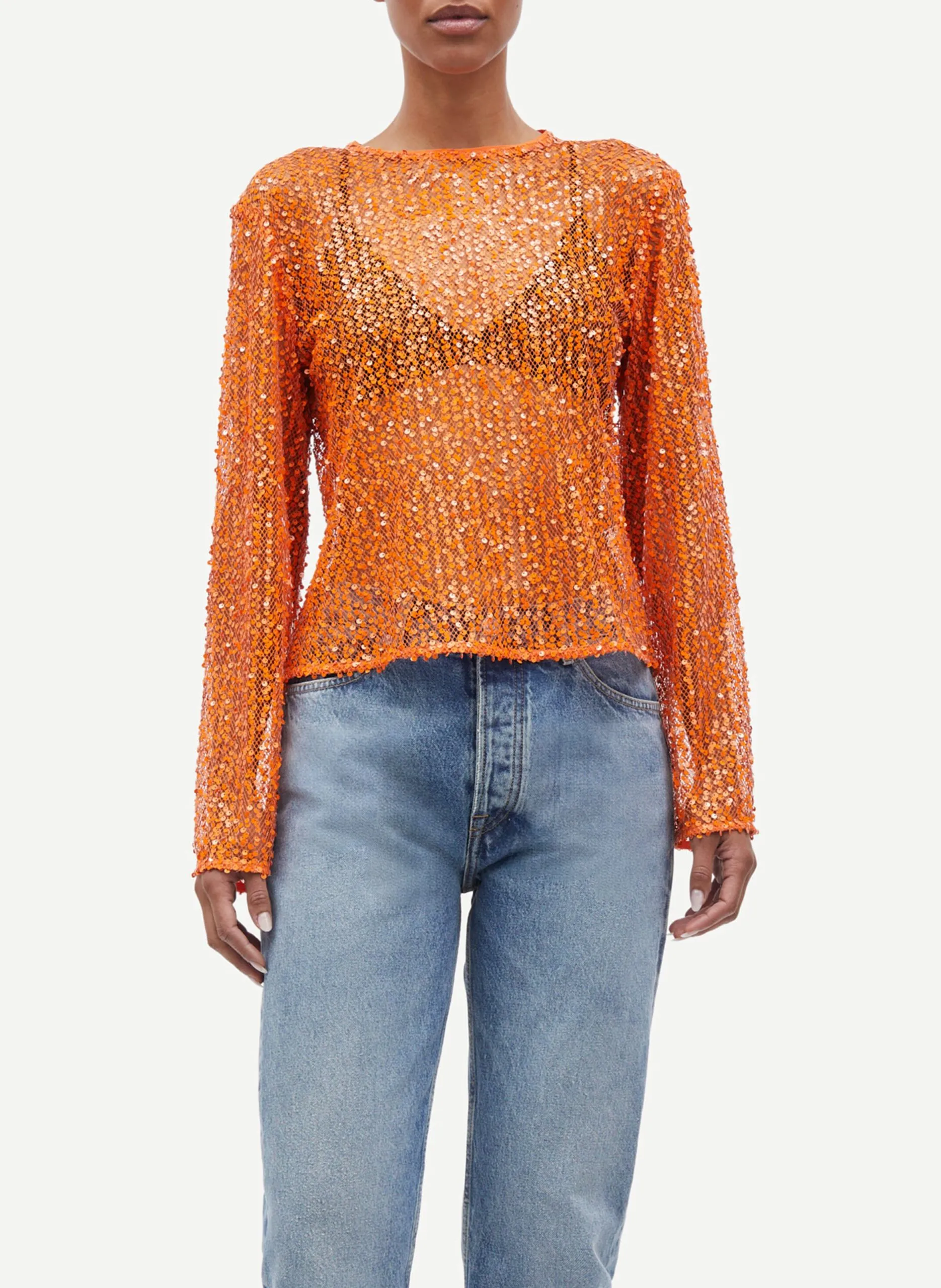 Top col rond à sequins Orange SAMADDA