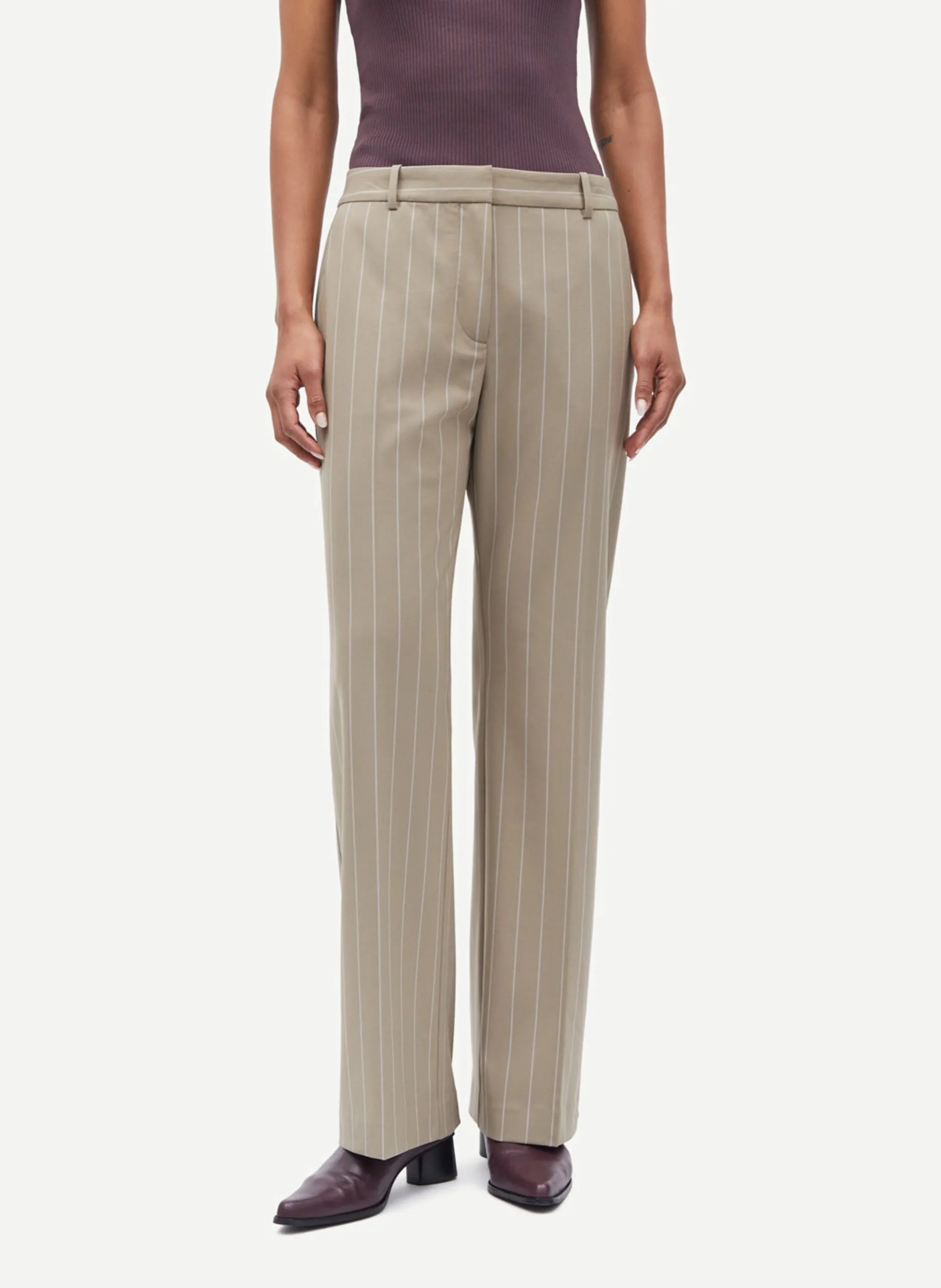 Pantalon droit à rayures Beige SALARA