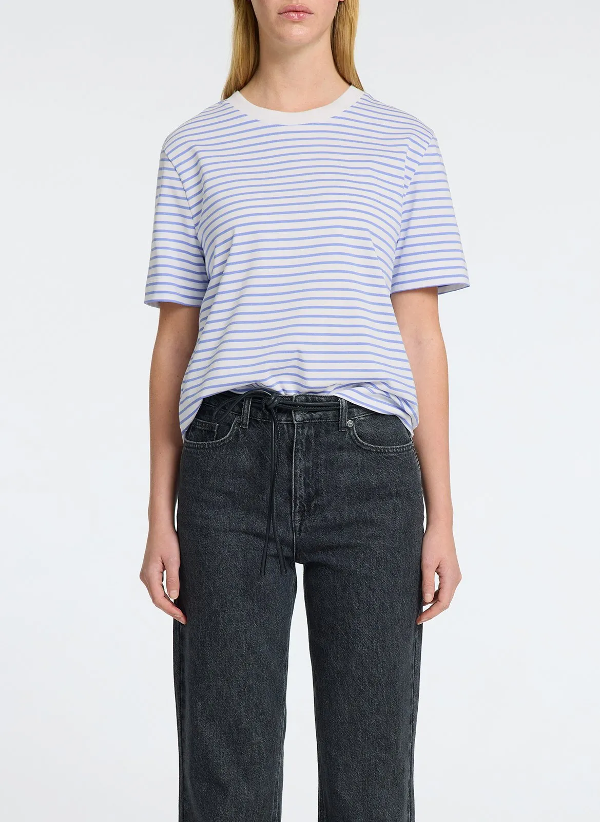 Tee-shirt droit en coton bio rayé Bleu