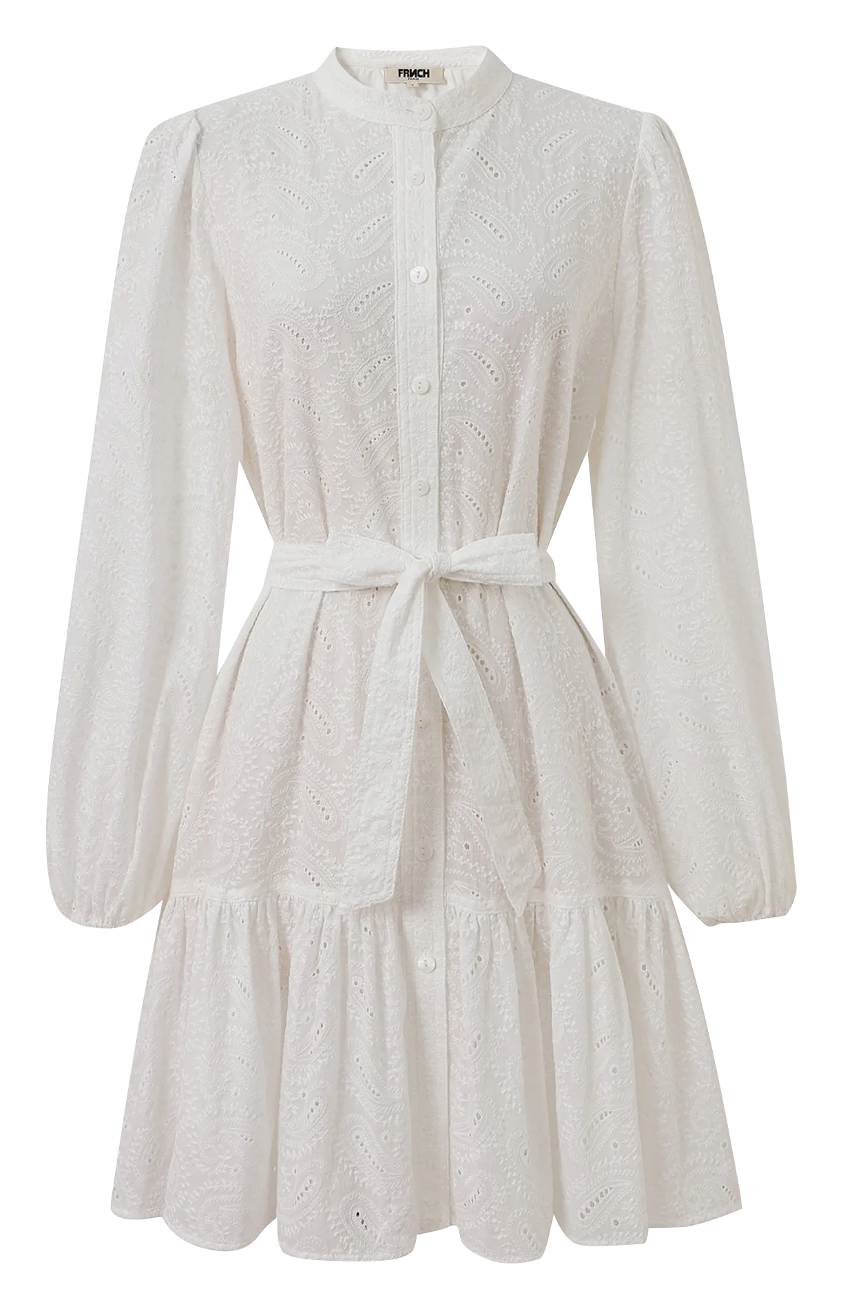Robe courte ceinturée en dentelle Blanc MACAIRE