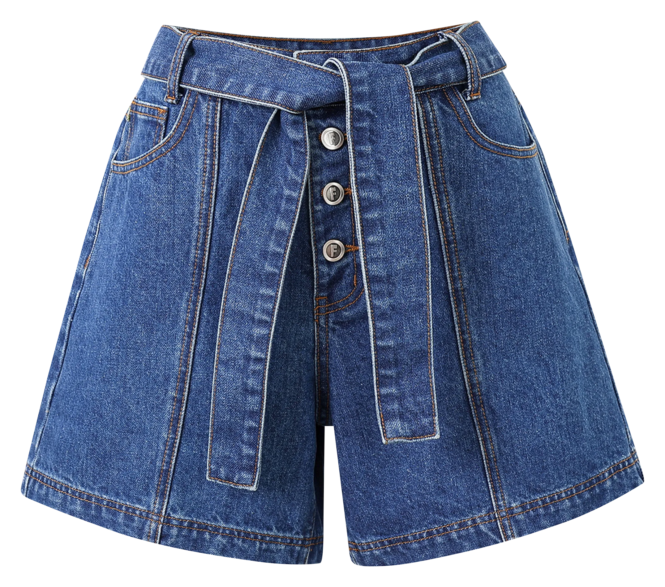 Short large en jean avec ceinture Bleu NEMA