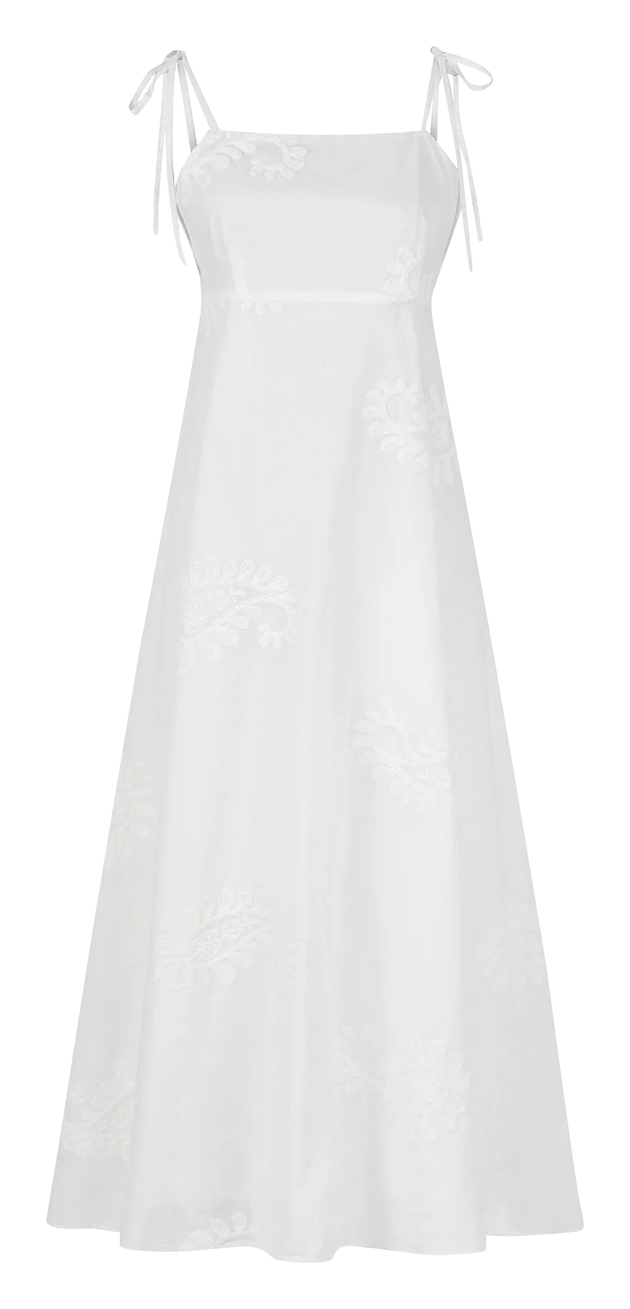 Robe longue brodée à bretelles Blanc NACERA