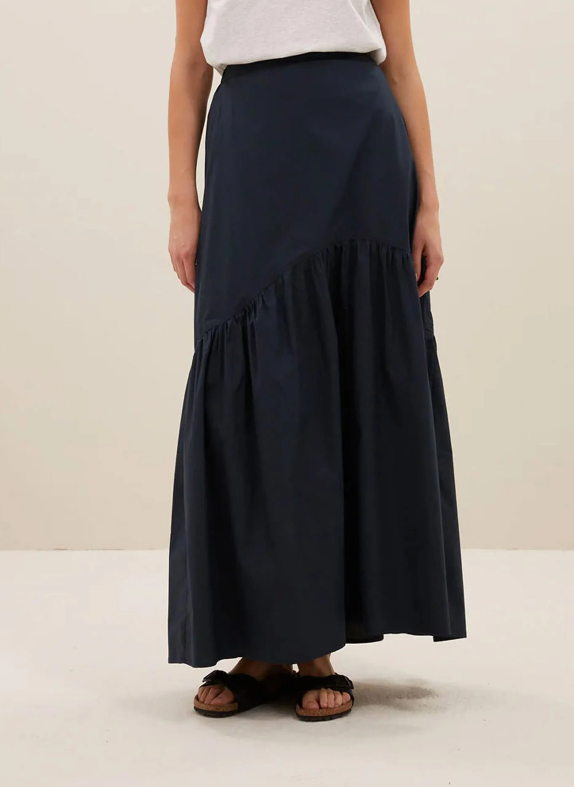 Jupe longue évasée à plis Bleu JOYA