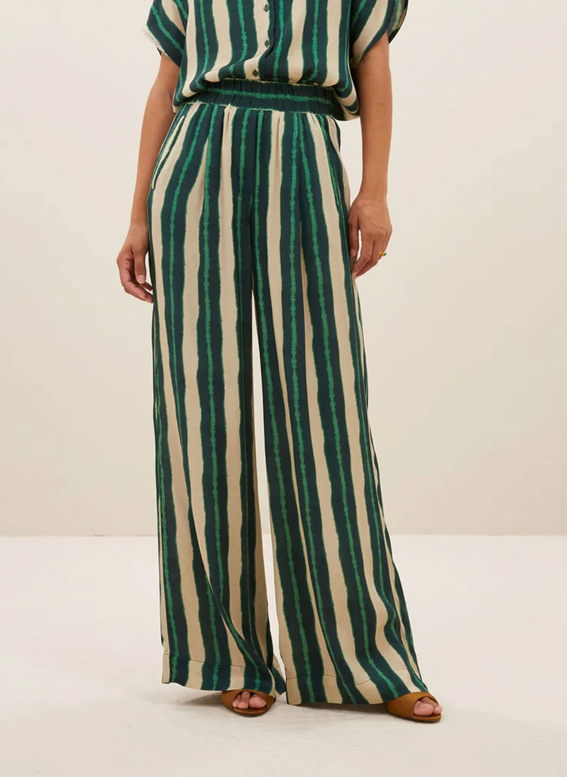 Pantalon large taille haute imprimé Vert BENJI