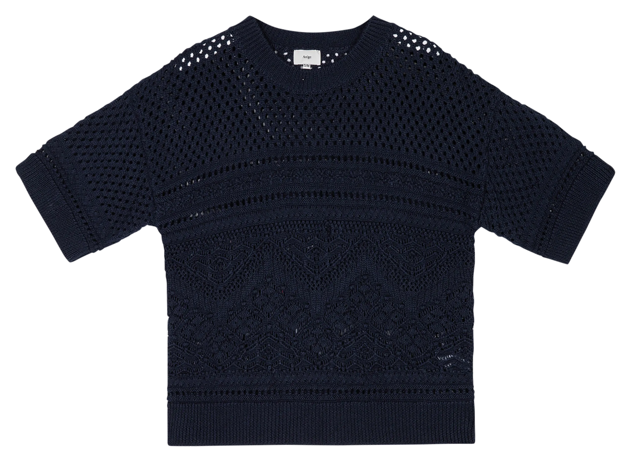 Pull manches courtes en maille ajourée Bleu VANOUKA