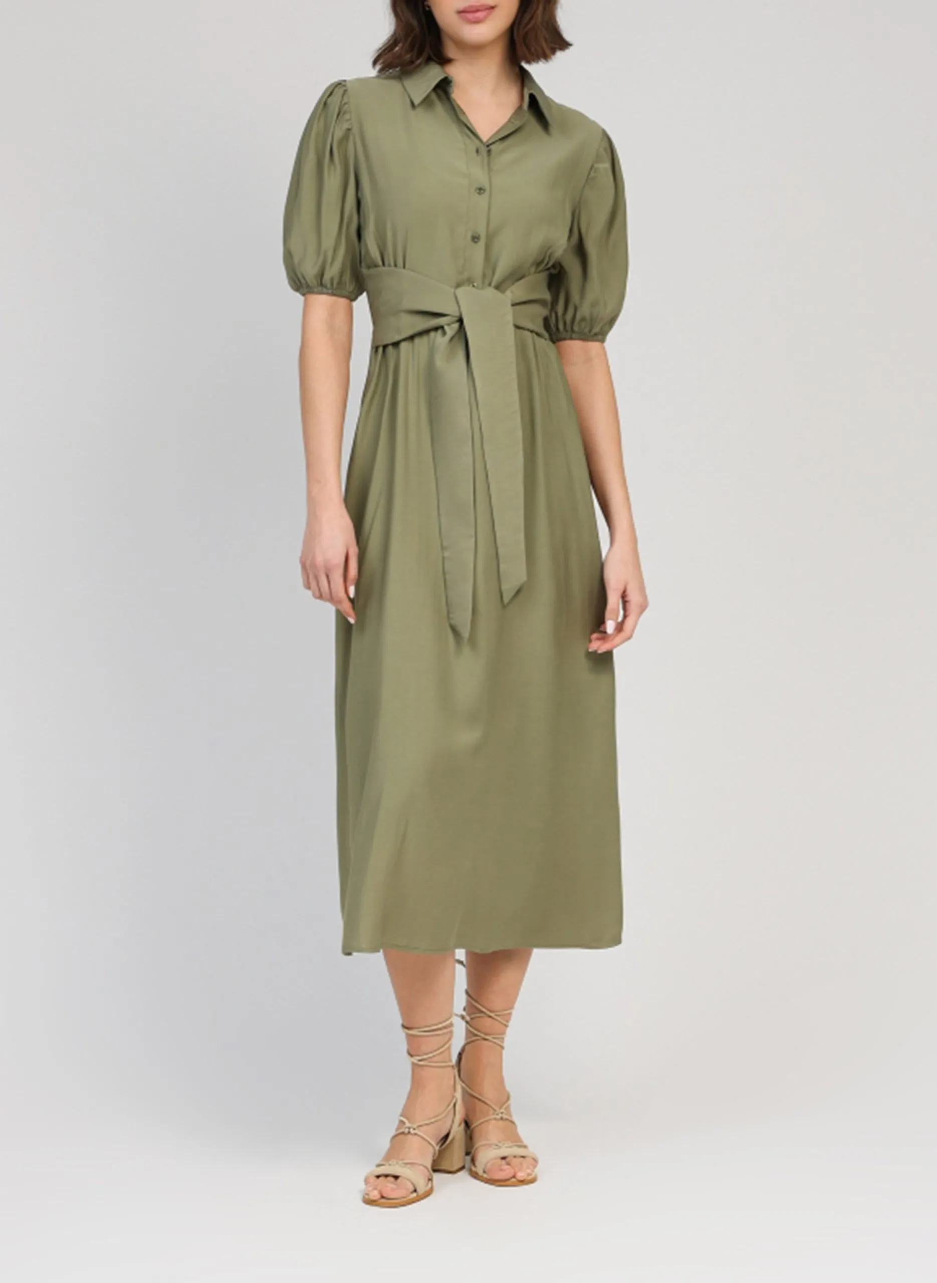 Robe midi évasée manches courtes Kaki MALIDA