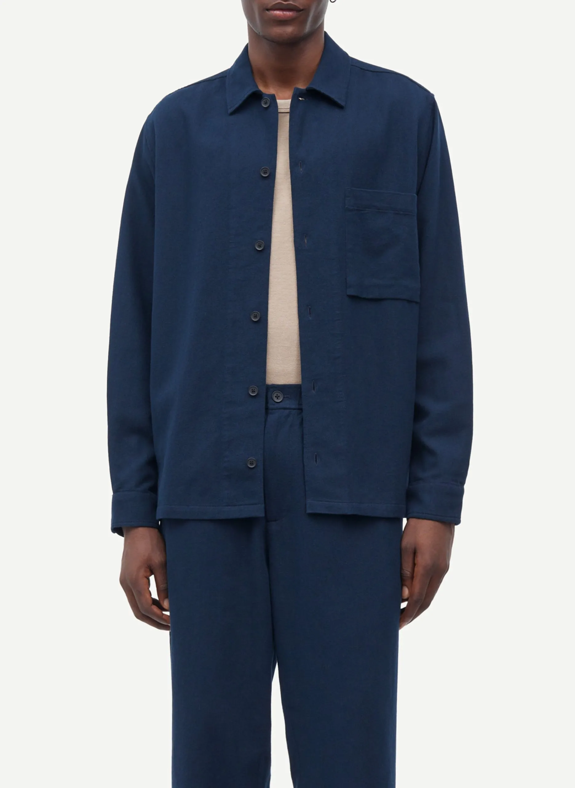 Chemise col classique en coton bio et en lin mélangé Bleu SADAMON