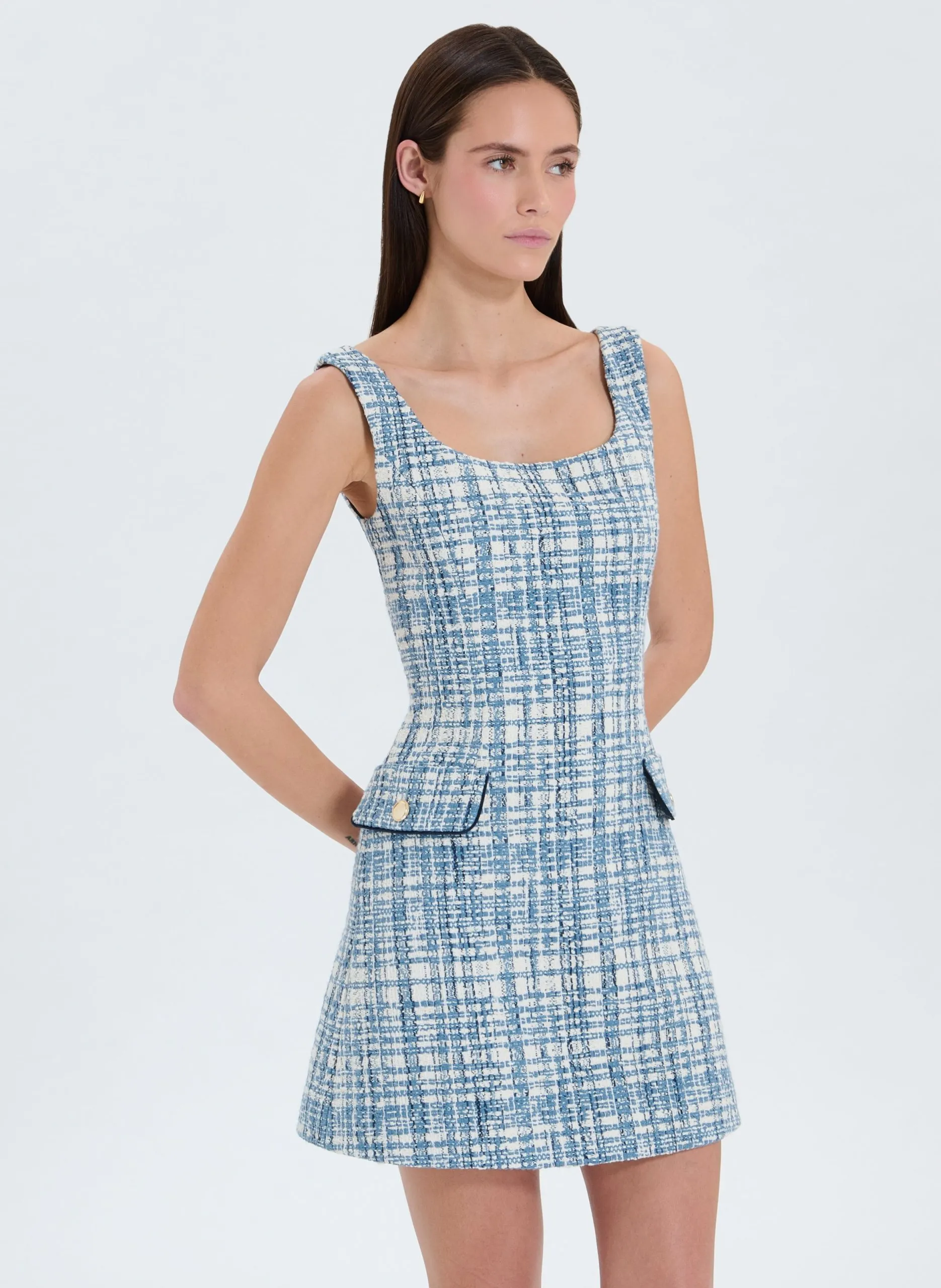 Robe courte en coton mélangé Bleu REA