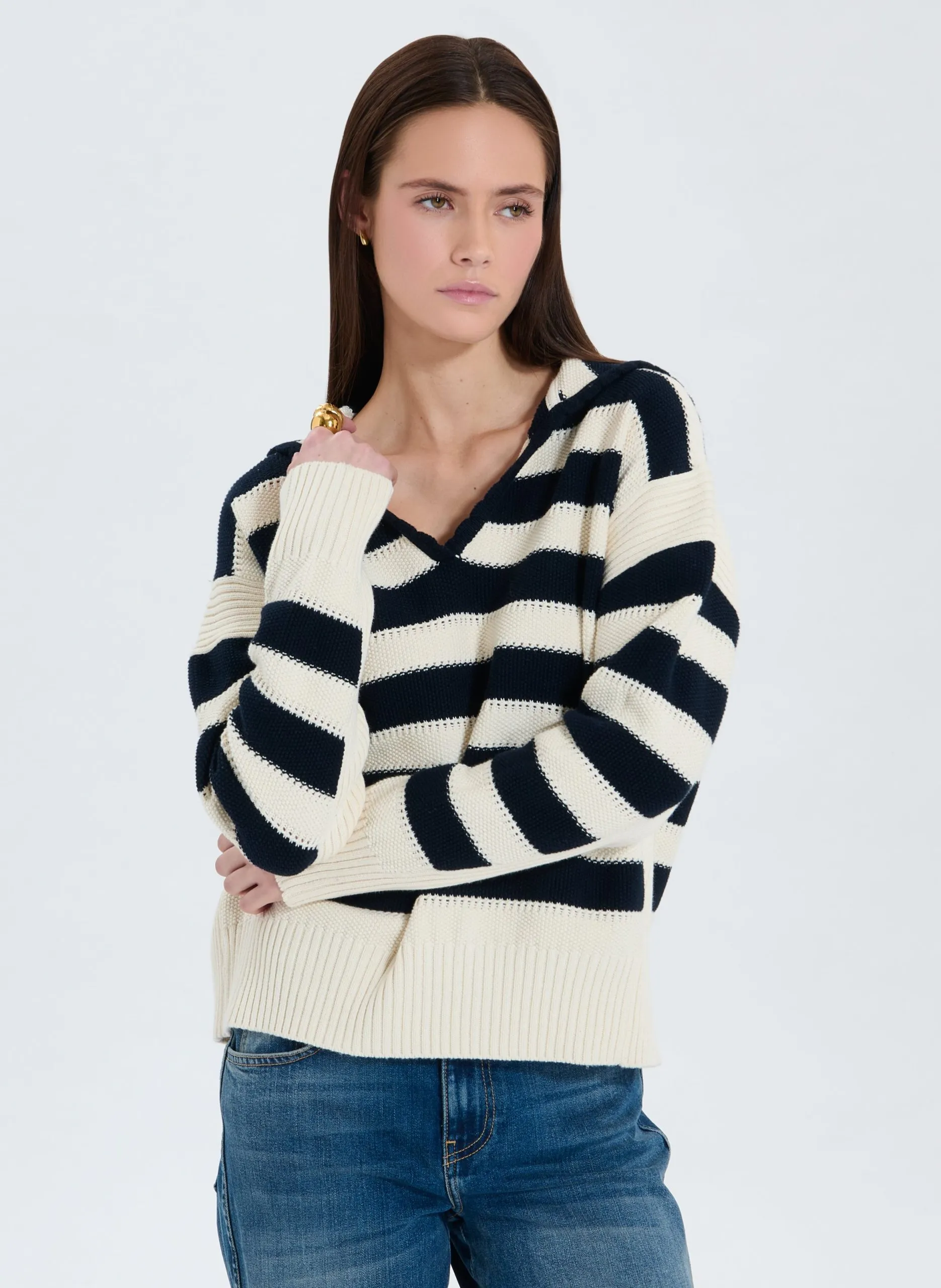 Pull oversize en coton rayé Bleu NADA