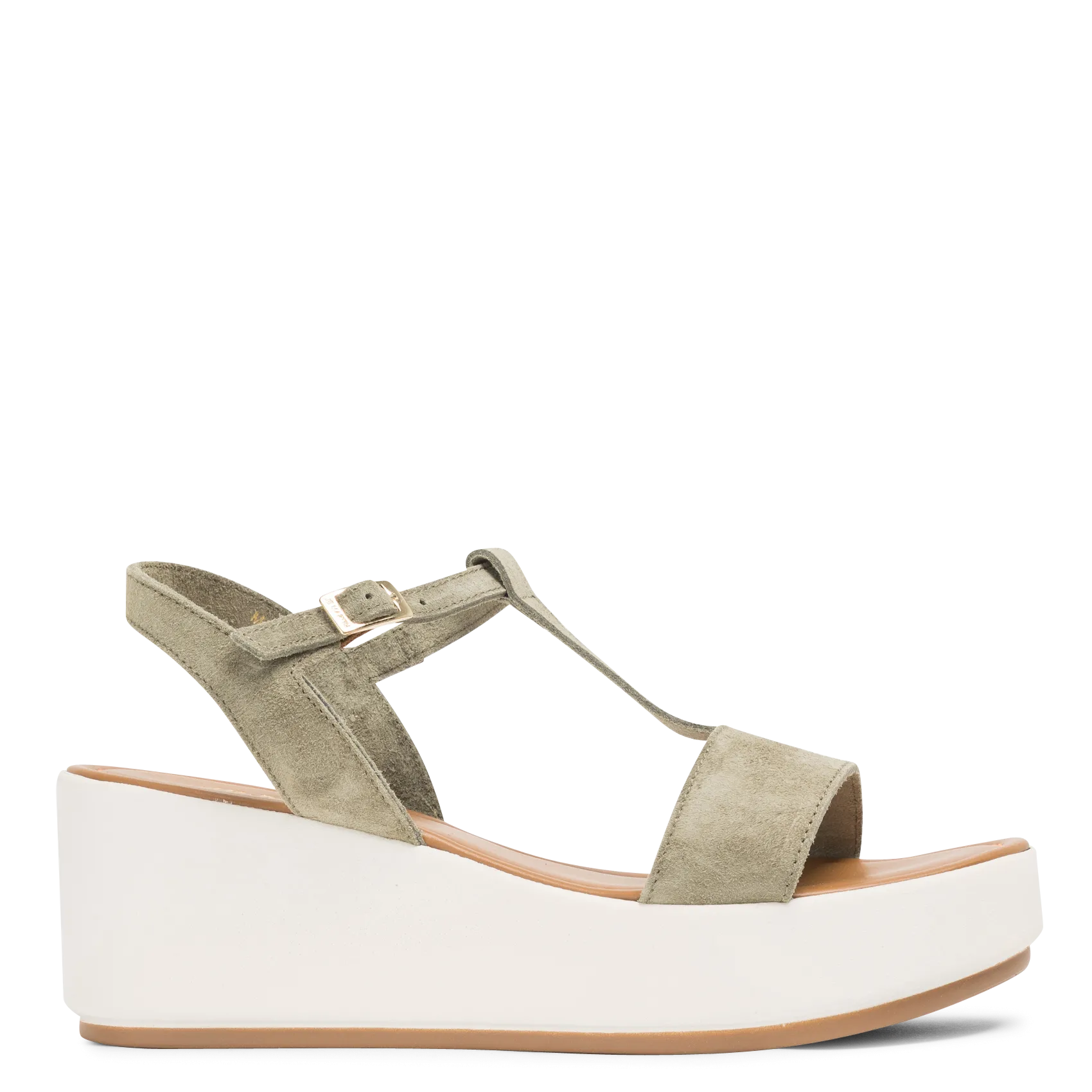 Sandales compensées en cuir velours Kaki AMIRA