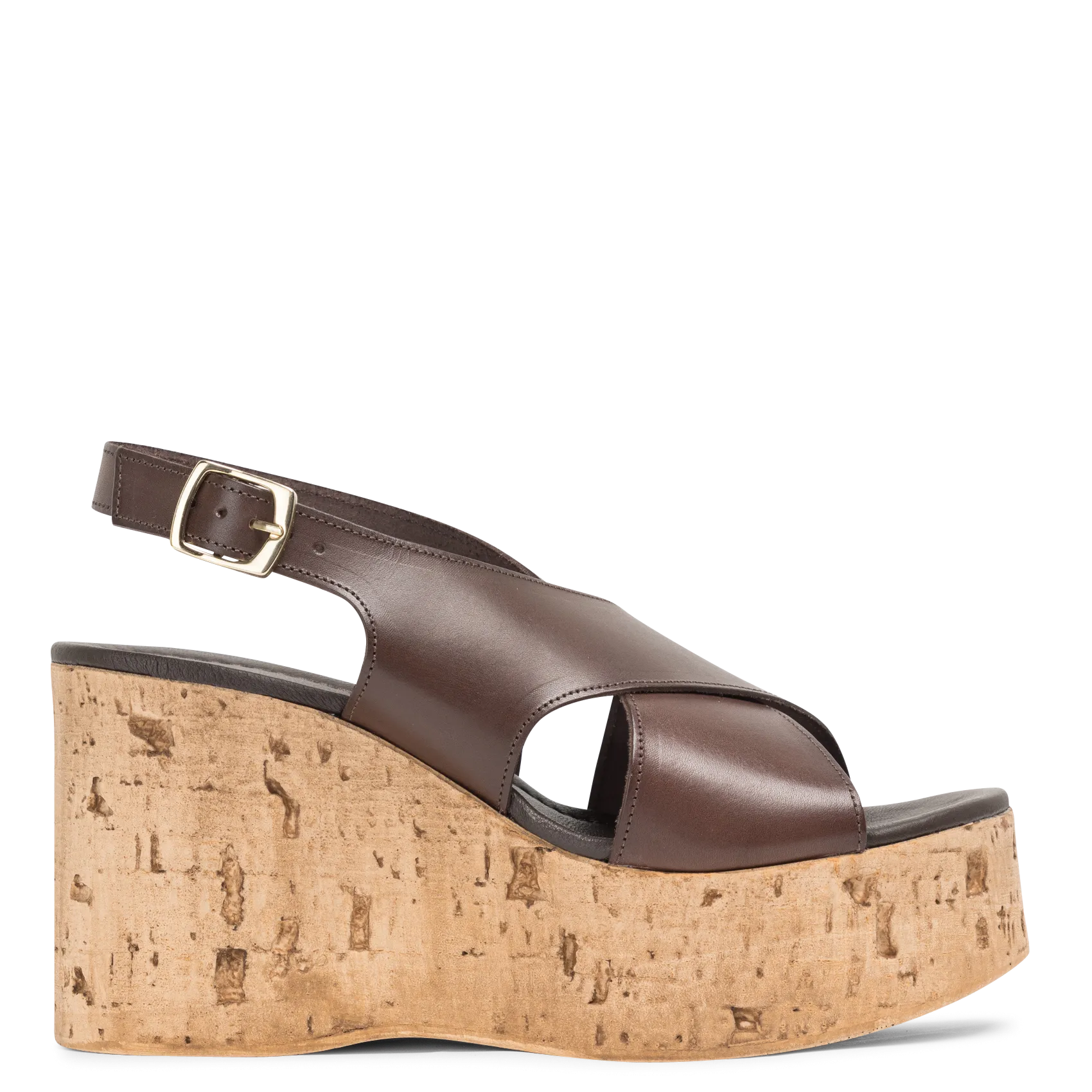 Sandales compensées en cuir Marron FIONA