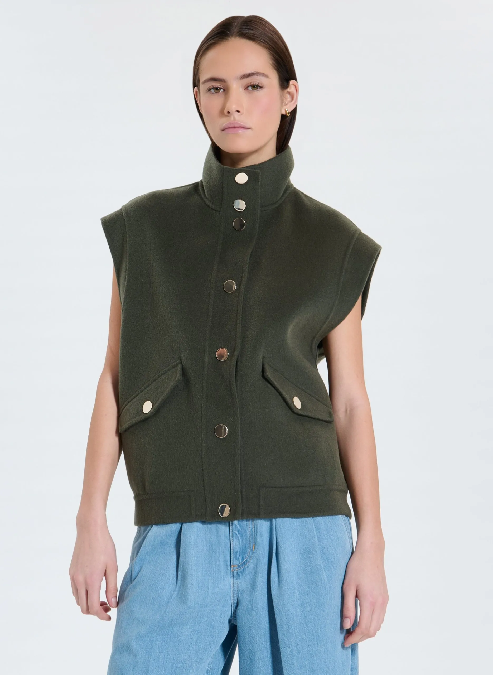 Veste droite en laine mélangée Vert GUO