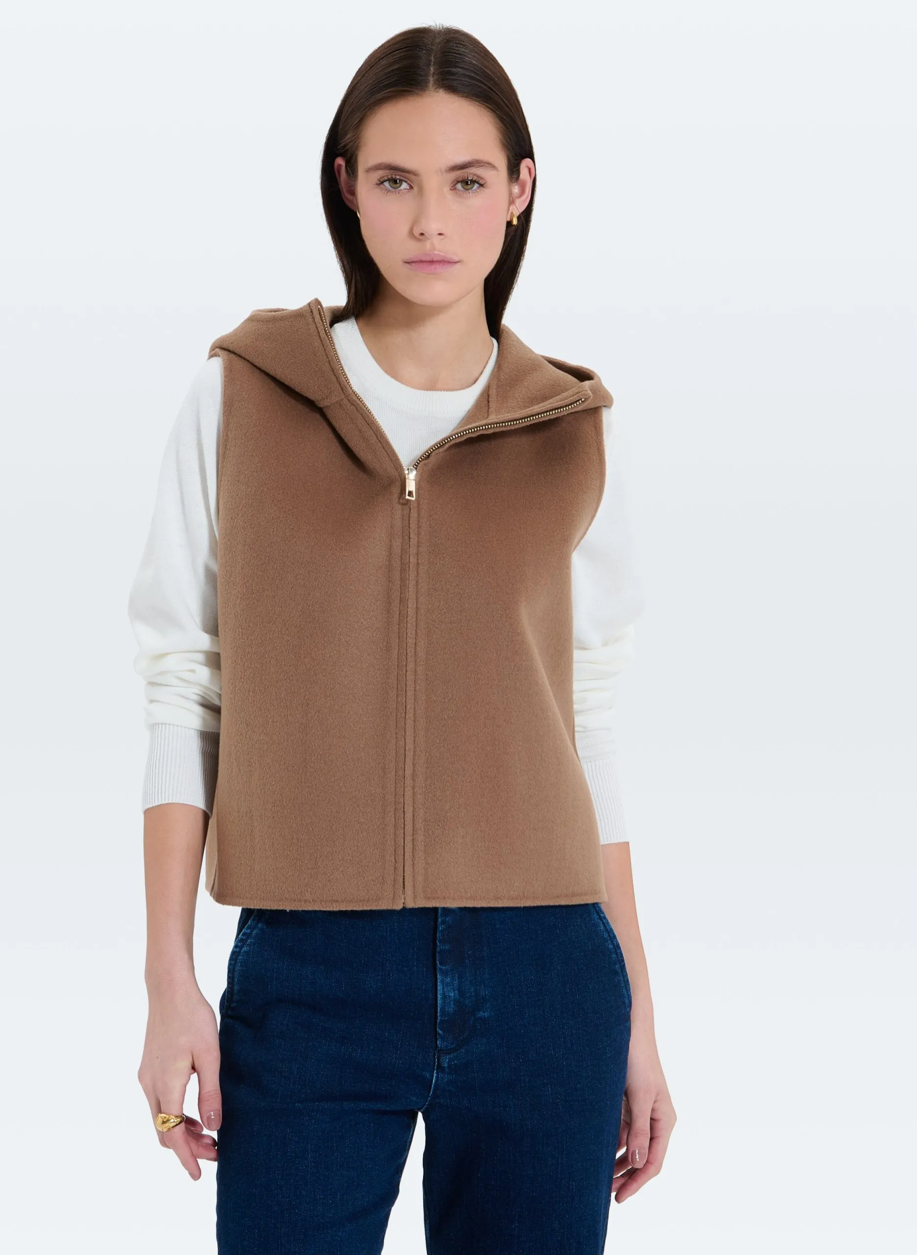 Gilet sans manches à capuche Marron GELIA