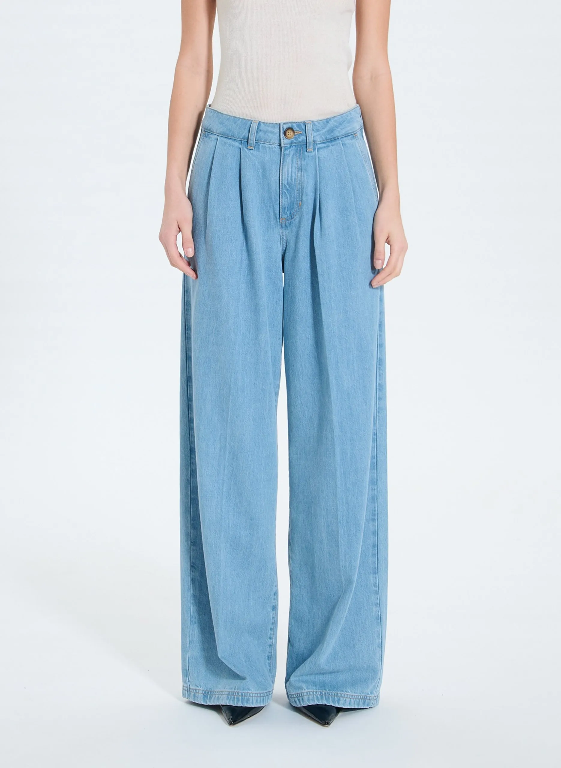 Jean palazzo en coton mélangé Bleu PRINCE