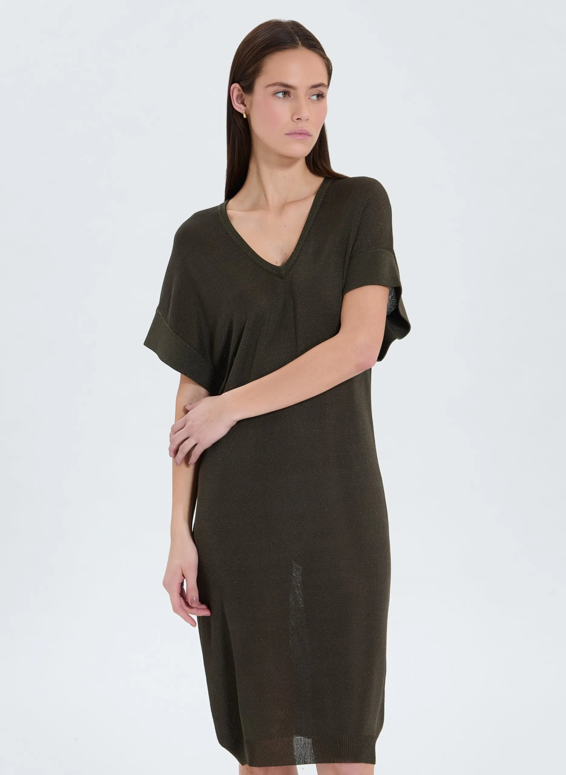 Robe courte en maille pailletée Kaki RADY