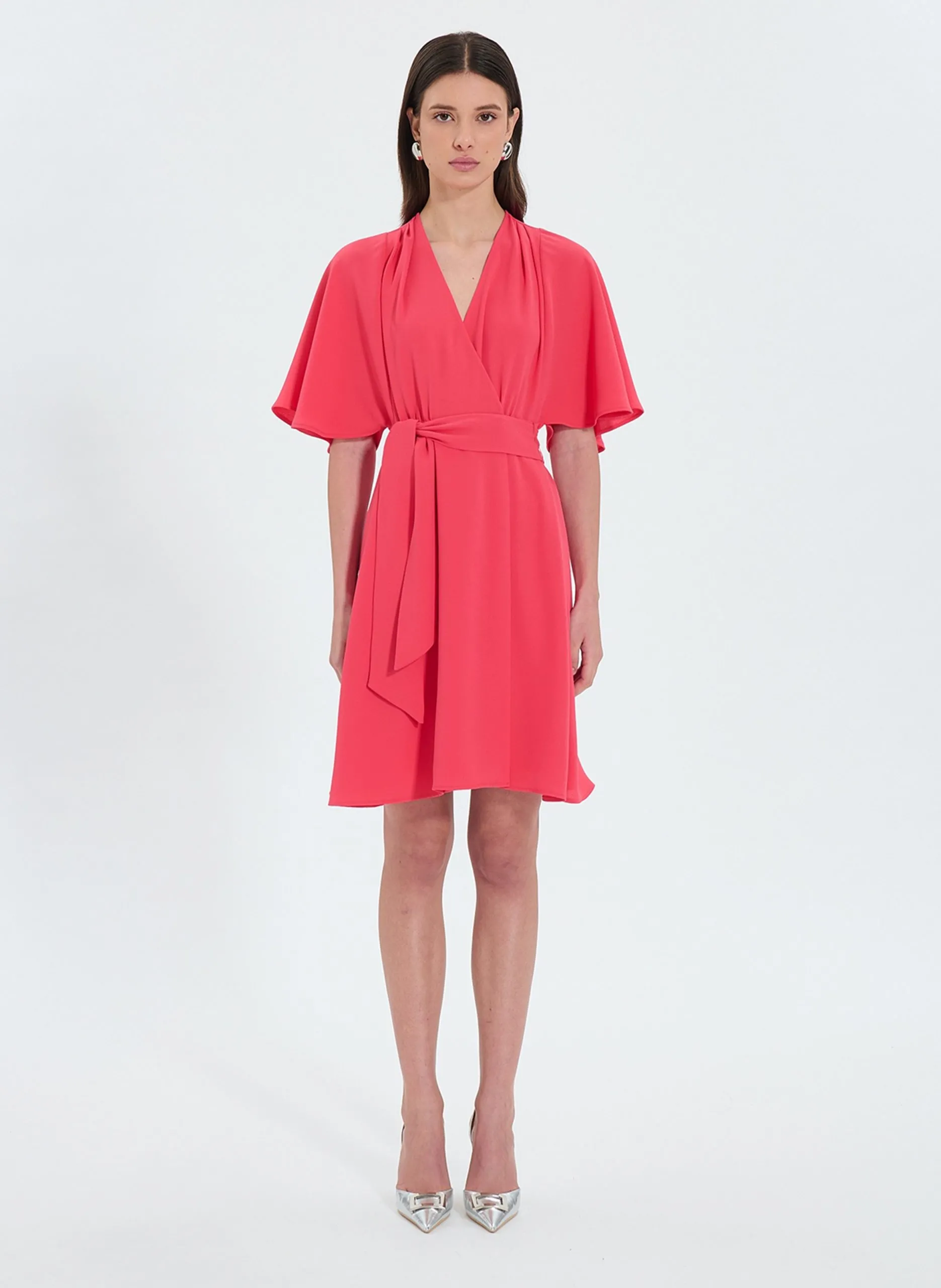Robe courte col V portefeuille Rose RUSSEL