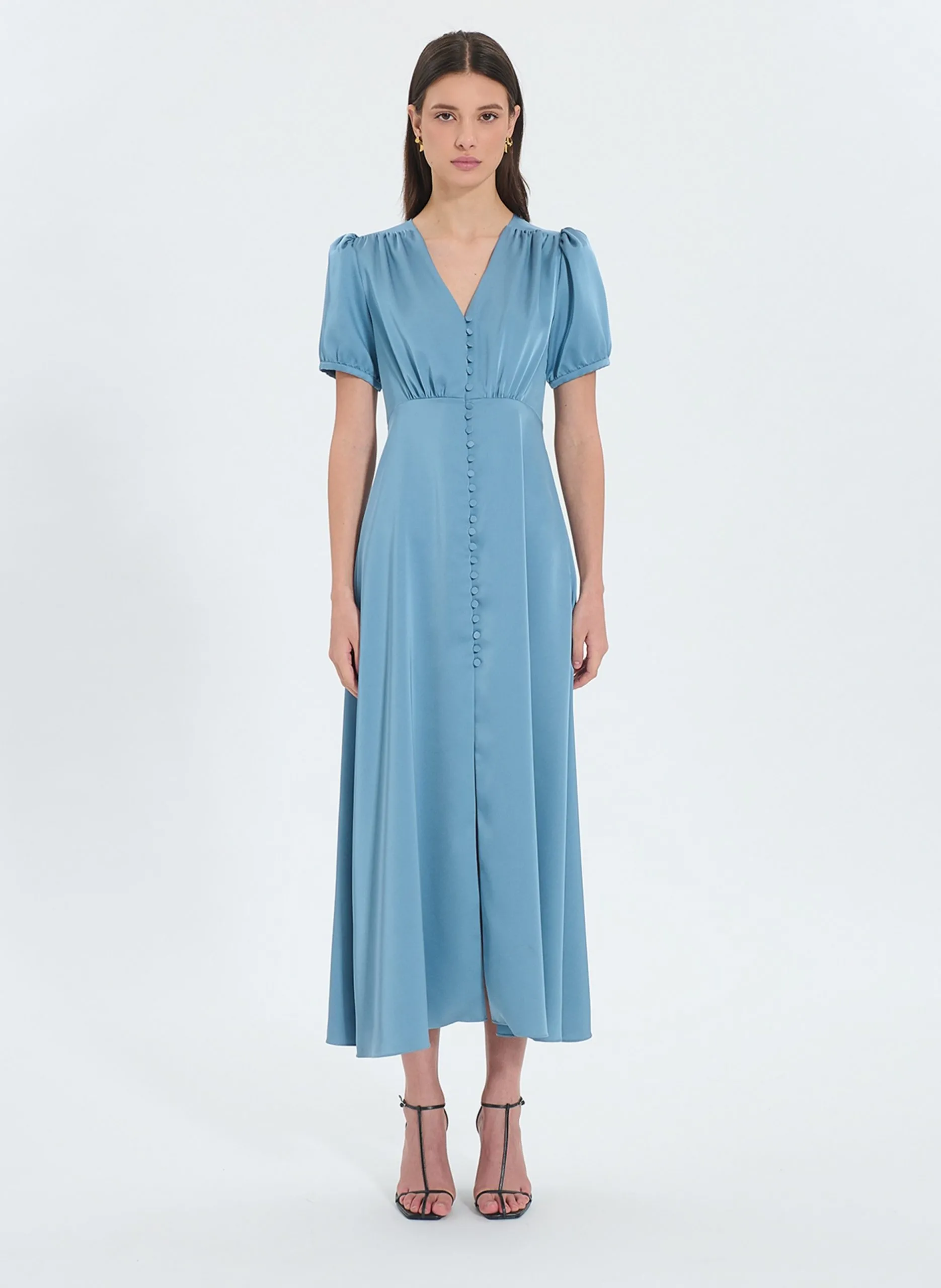 Robe longue satinée Bleu ROMARIN