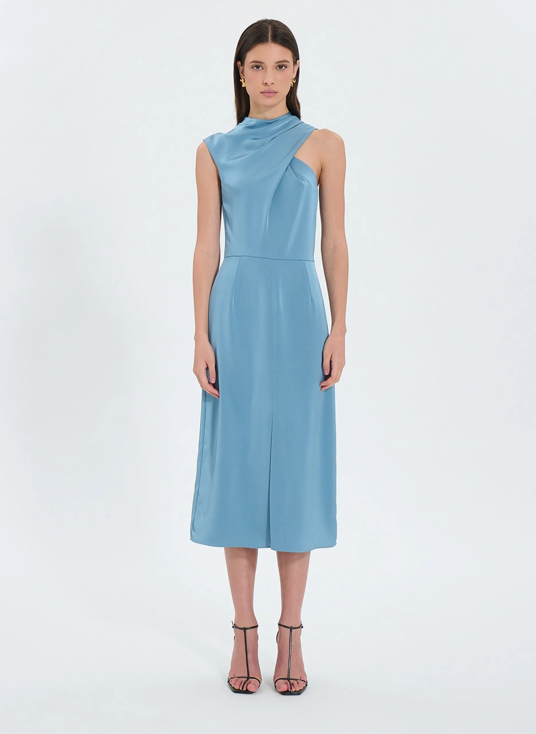 Robe longue satinée Bleu RYVANA