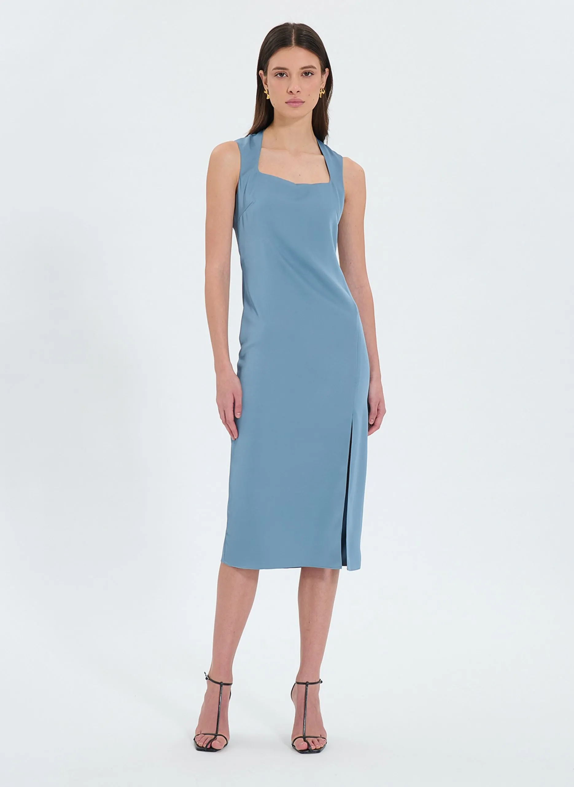 Robe midi satinée Bleu ROEL