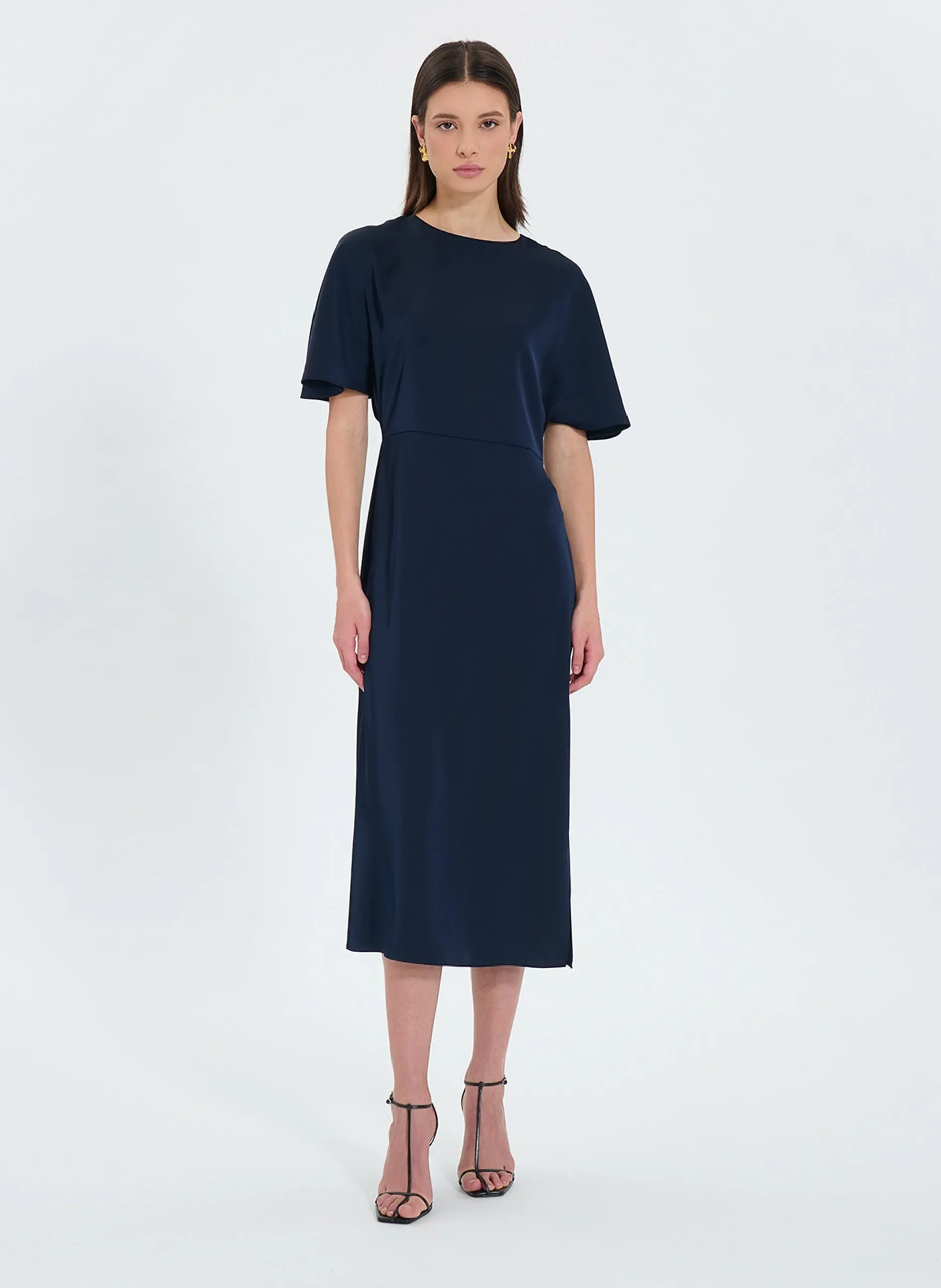 Robe midi satinée Bleu ROHANNE