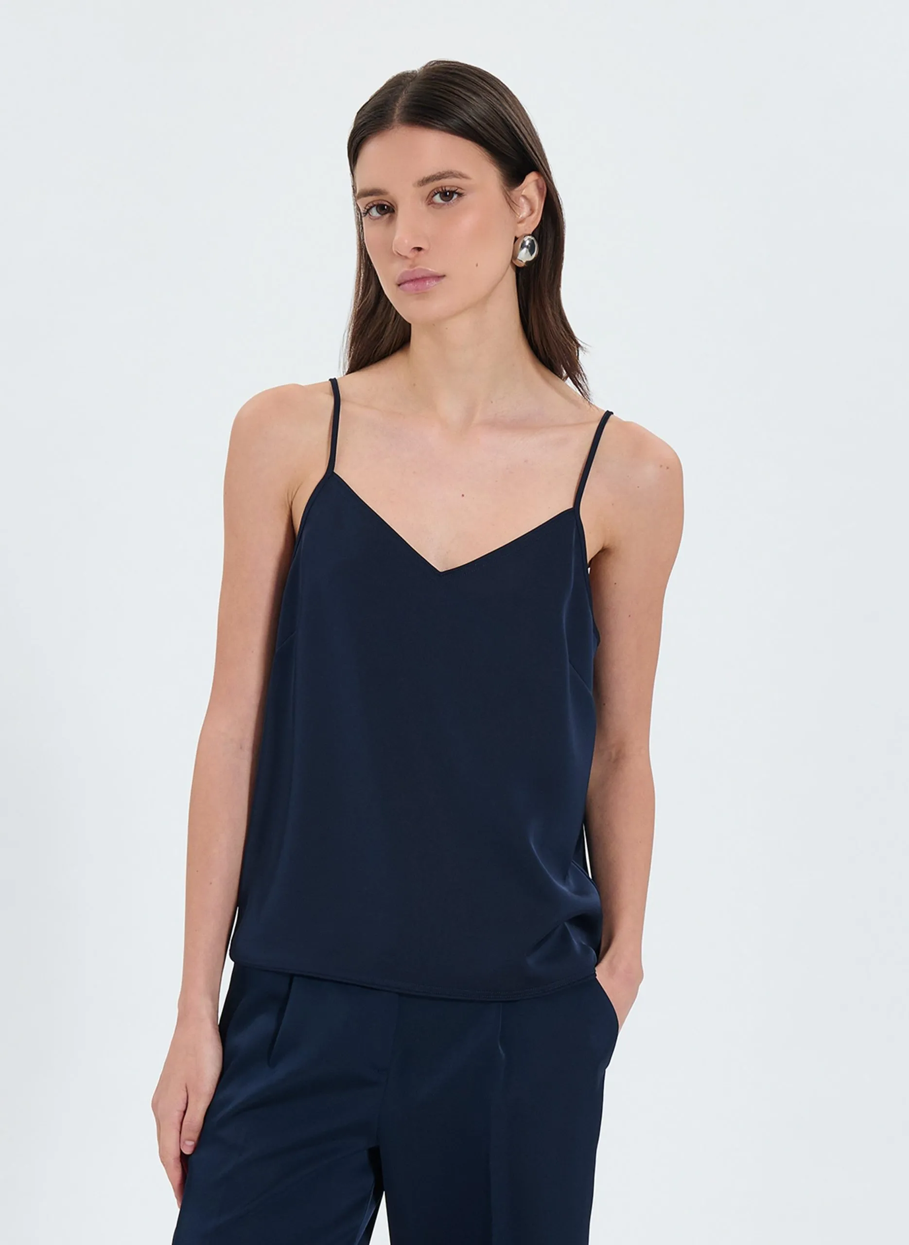 Top droit satiné Bleu TAILAYA