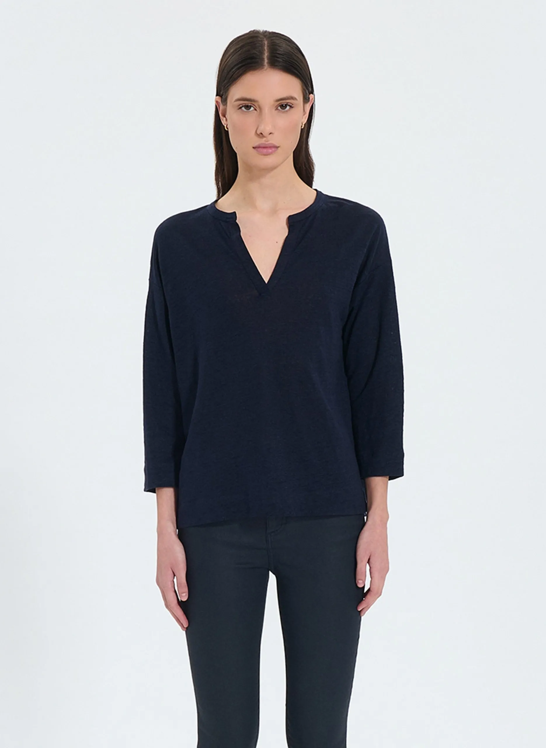 Top droit en lin Bleu JERSEY